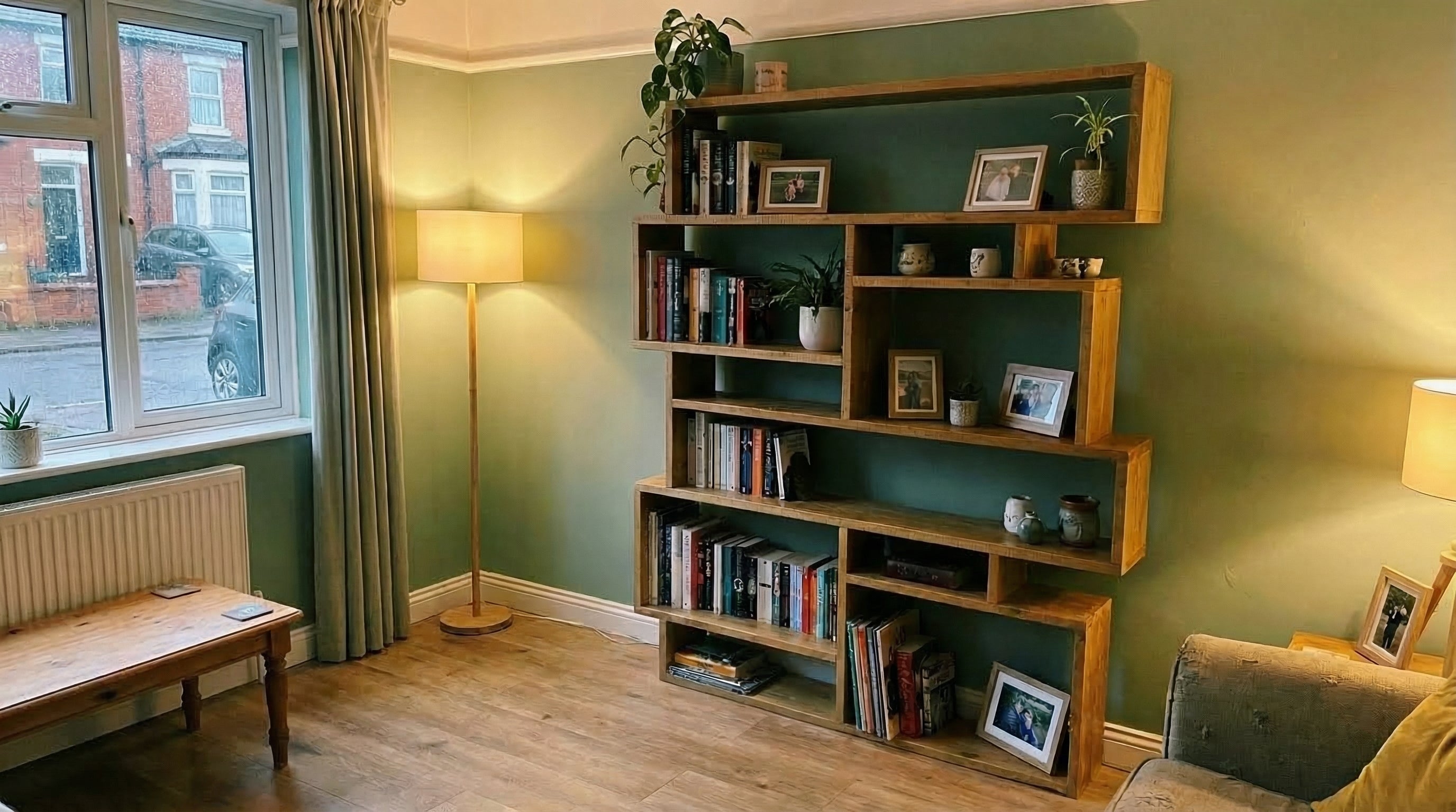 Reclaimed Wood Bookcase Flat Pack | Self Assembly Scaffold Timber Shelving Unit | Storage Boxes- Free delivery