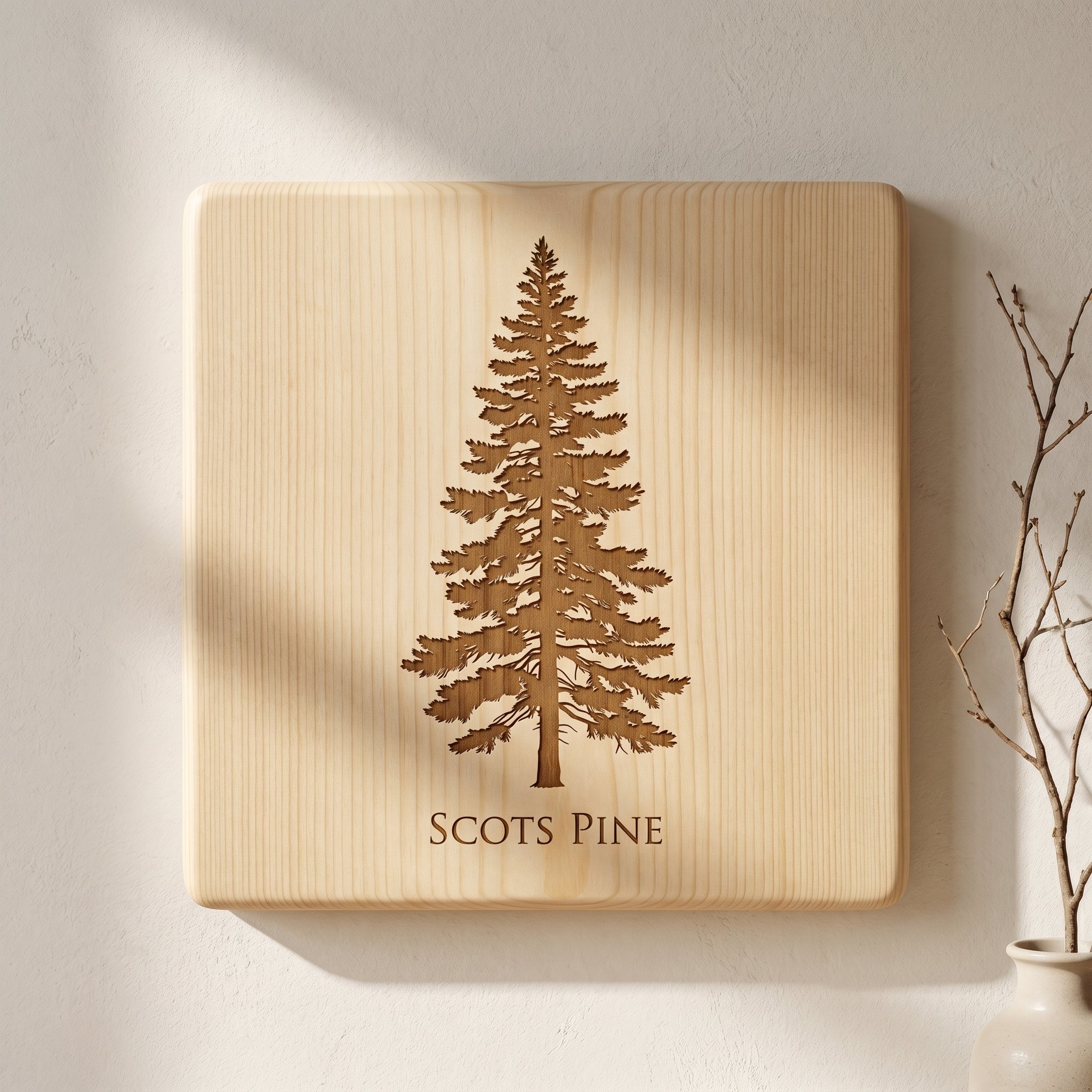 Engraved Tree Wall Art, Solid Wood Botanical Plaque