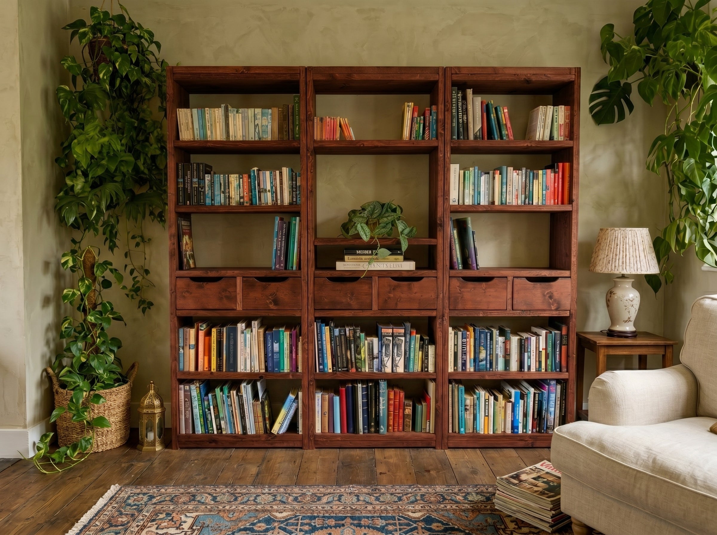 Reclaimed Wood Bookcase & Shelving Units Room Divider - Rustic Open Shelving Storage - roomdivider