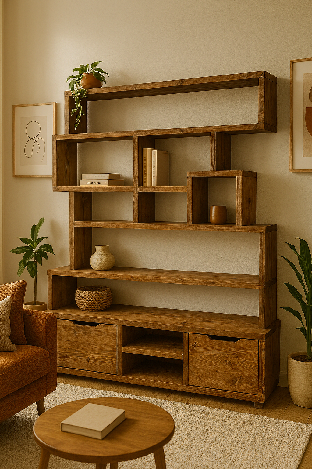 Reclaimed Wood Bookcase | Rustic Scaffold Shelving Unit | Custom 2D Box Design | Handmade Timber Bookshelf -2dn