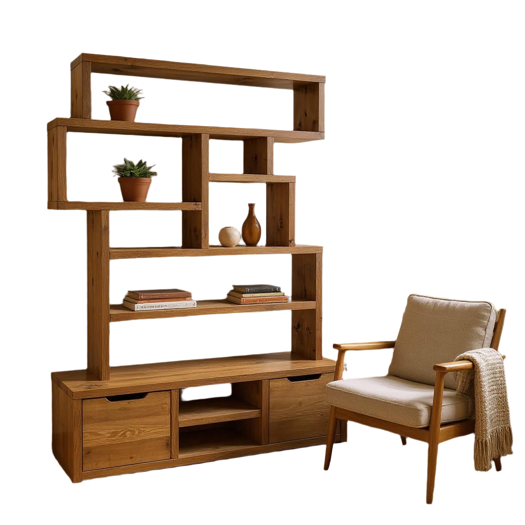 Reclaimed Wood Bookcase | Rustic Scaffold Shelving Unit | Custom 2D Box Design | Handmade Timber Bookshelf -2dn