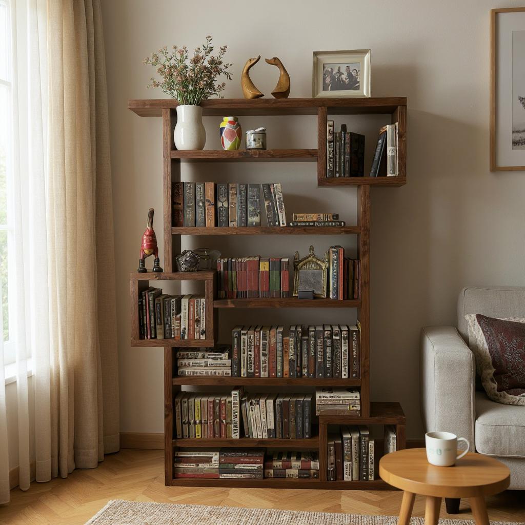 Reclaimed Wood Bookcase with 3 Cubes - Rustic Shelving Unit | Scaffold Timber Storage Furniture | Sustainable Design - 3cube