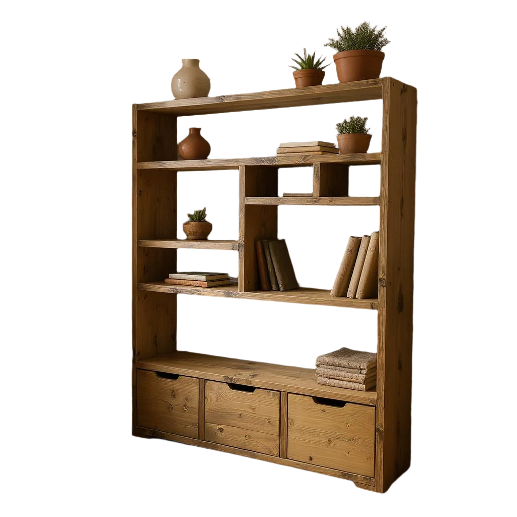 Reclaimed Wood Bookcase | Rustic Scaffold Shelving Unit | Custom 3D Open Design | Unique Custom Sizes- 3dopen