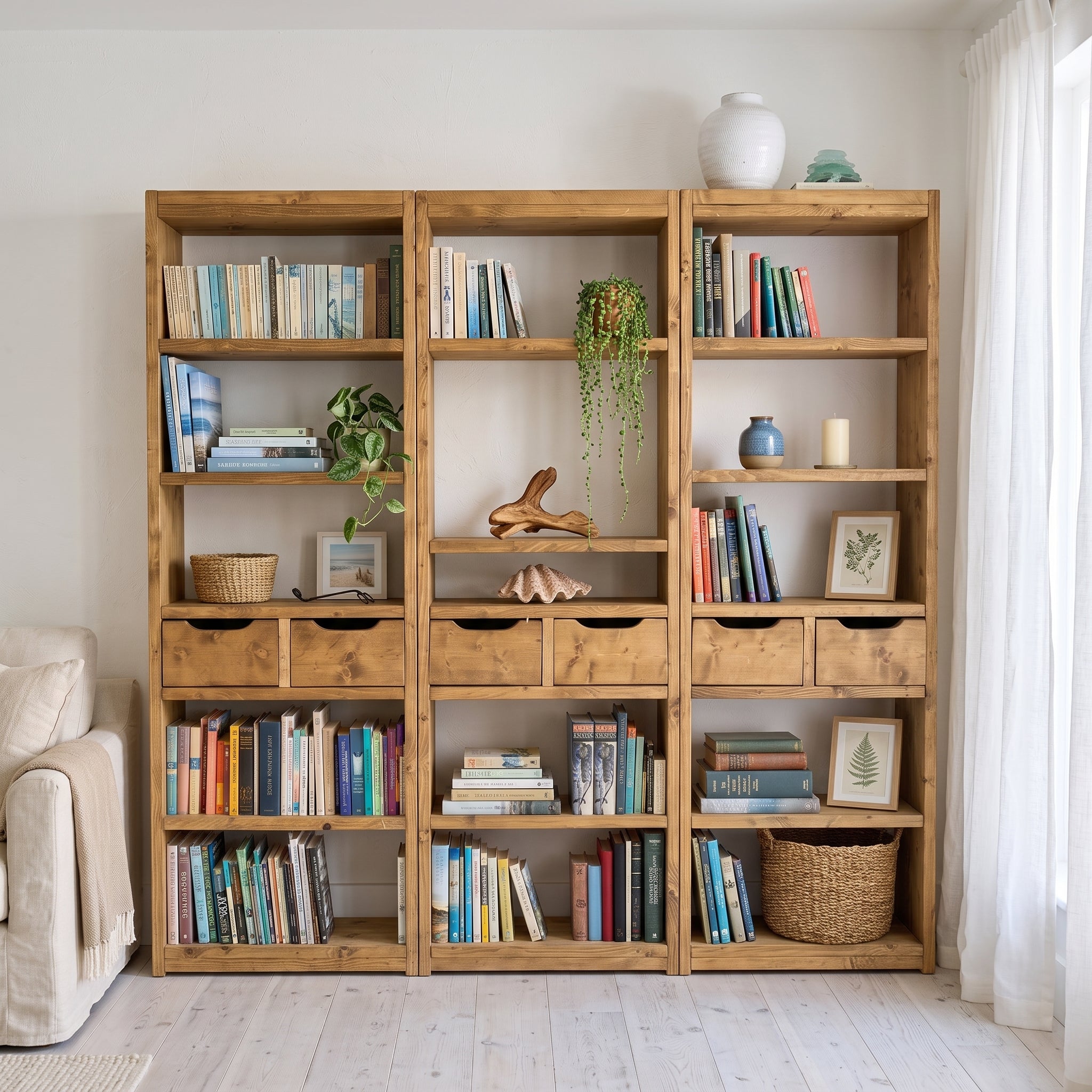 Reclaimed Wood Bookcase & Shelving Units Room Divider - Rustic Open Shelving Storage - roomdivider