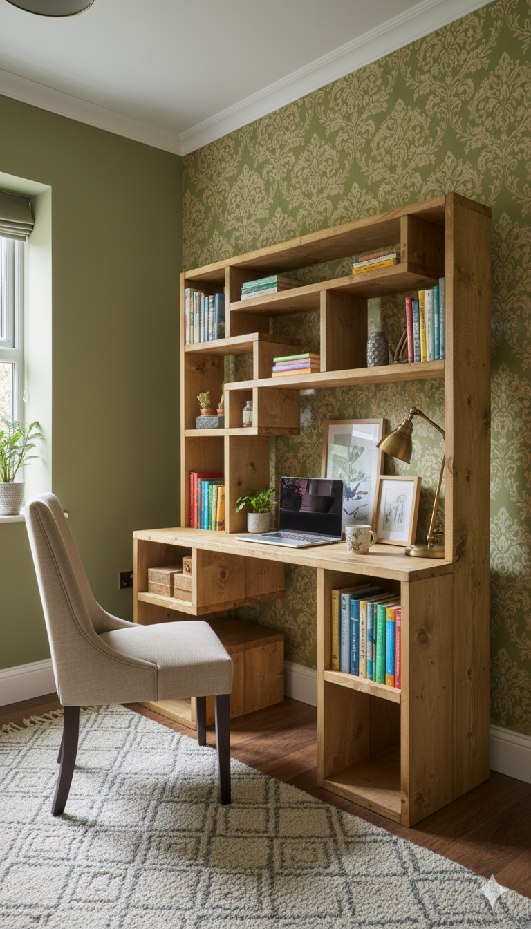 Reclaimed Wood Bookcase & Shelving Units Desk - Rustic Open Shelving Storage - deskbc no d