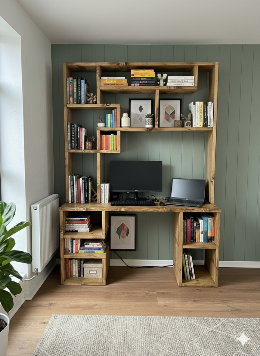 Reclaimed Wood Bookcase & Shelving Units Desk - Rustic Open Shelving Storage - deskbc no d
