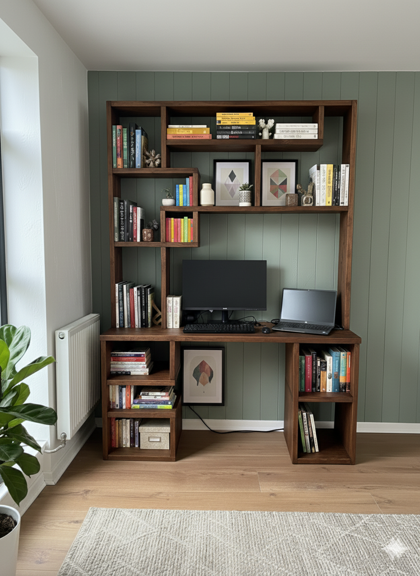 Reclaimed Wood Bookcase & Shelving Units Desk - Rustic Open Shelving Storage - deskbc no d