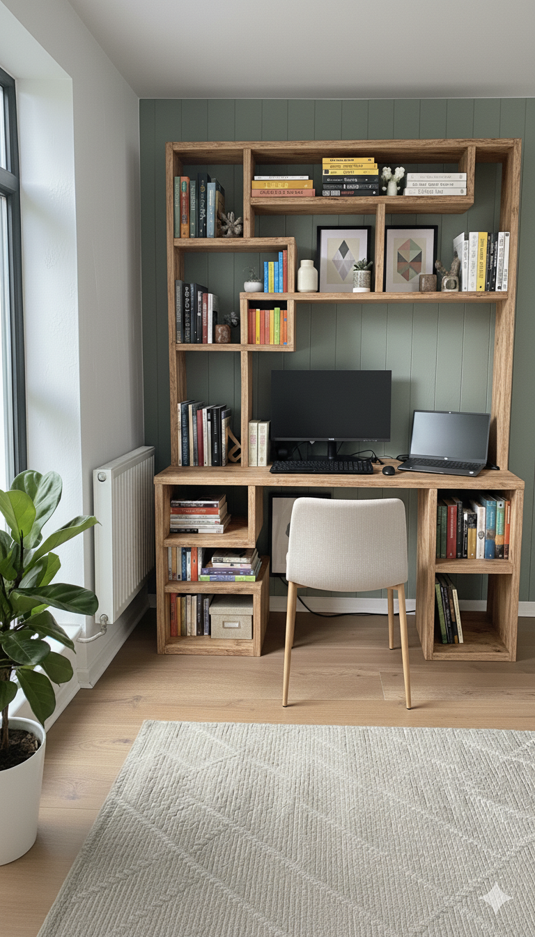 Reclaimed Wood Bookcase & Shelving Units Desk - Rustic Open Shelving Storage - deskbc no d