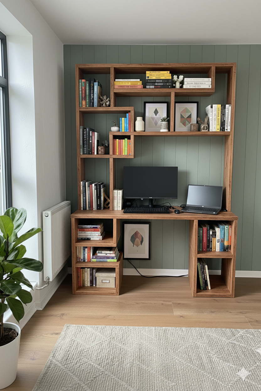 Reclaimed Wood Bookcase & Shelving Units Desk - Rustic Open Shelving Storage - deskbc no d