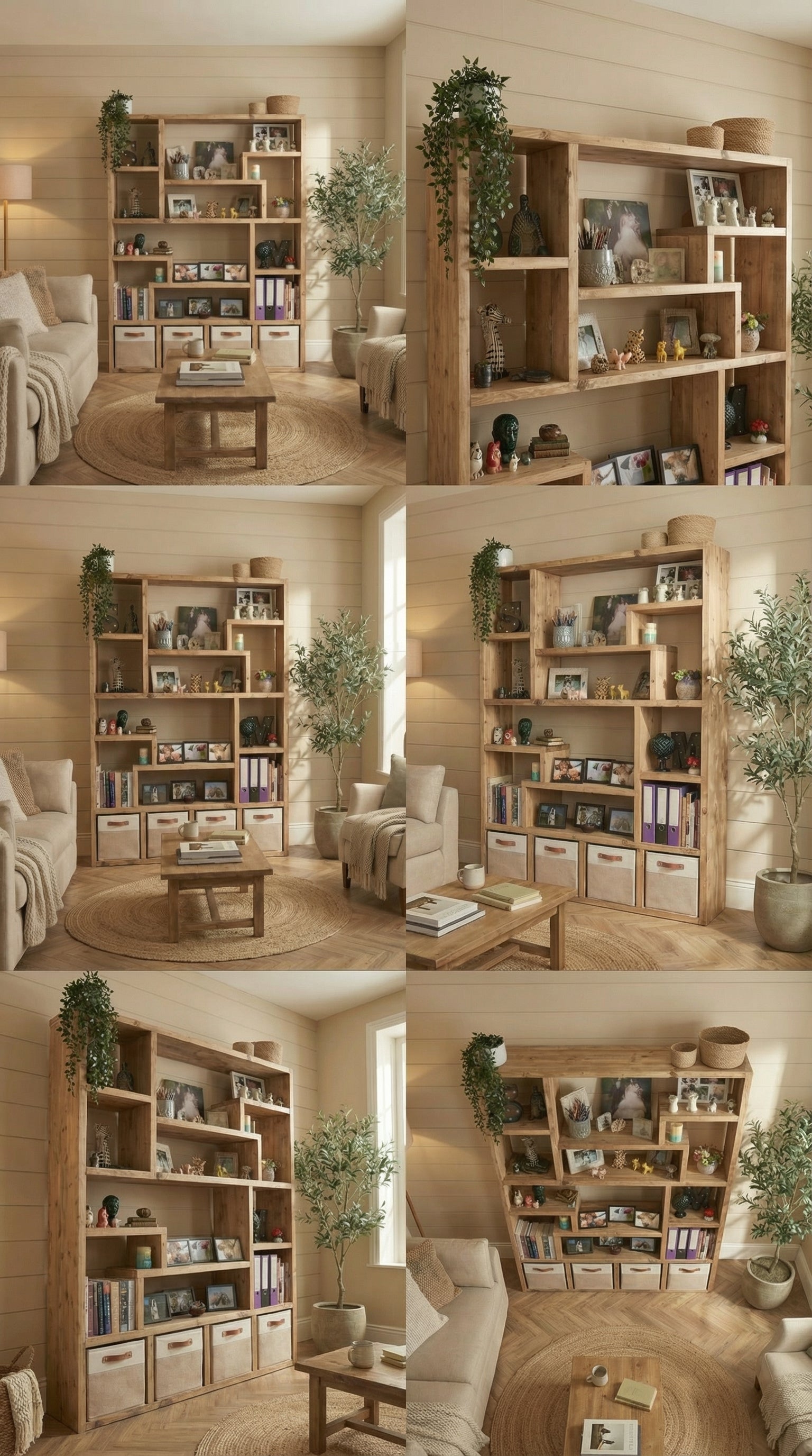 Reclaimed Wood Bookcase with 4 Compartments - Rustic Shelving Unit | Scaffold Timber Furniture | Baskets