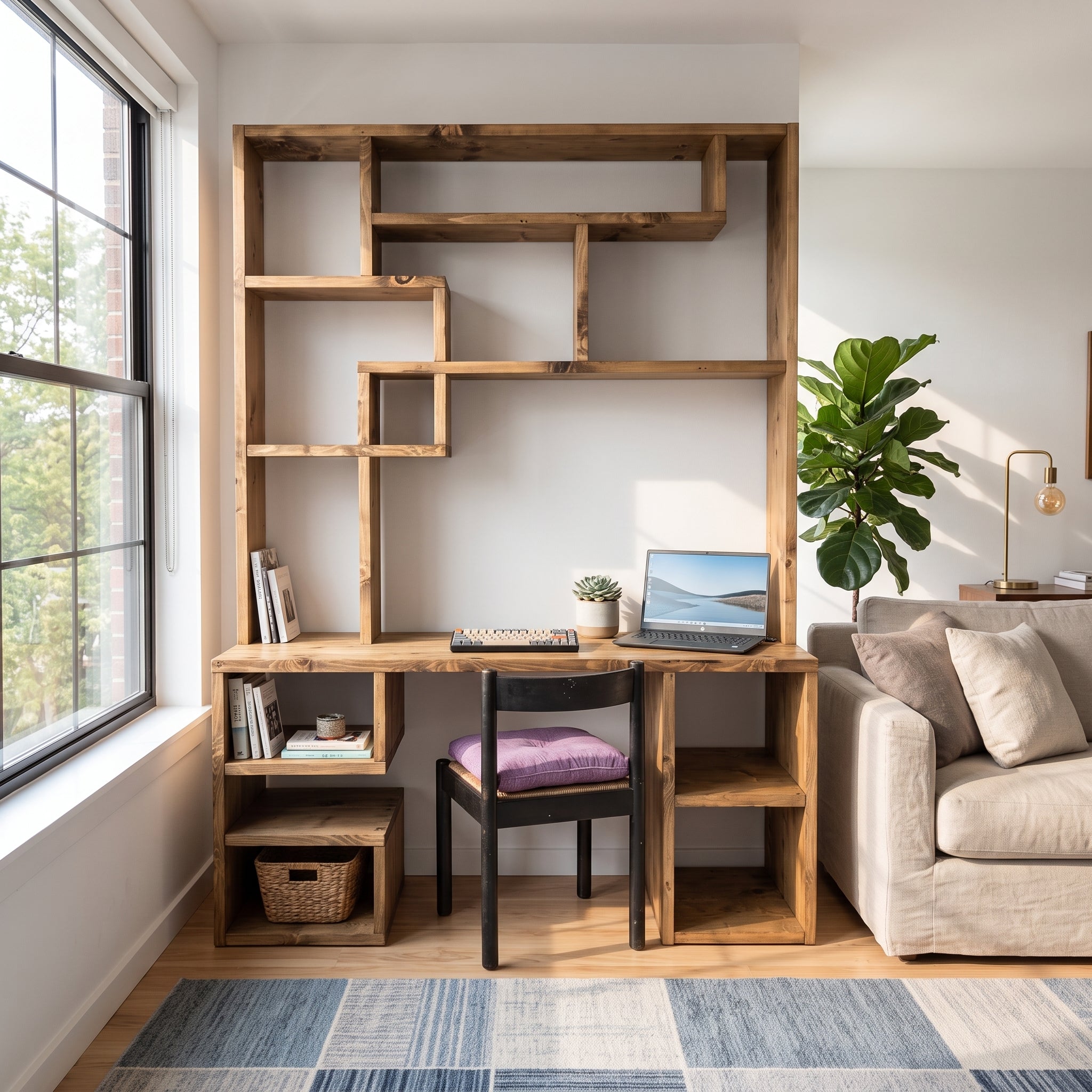 Reclaimed Wood Bookcase & Shelving Units Desk - Rustic Open Shelving Storage - deskbc no d