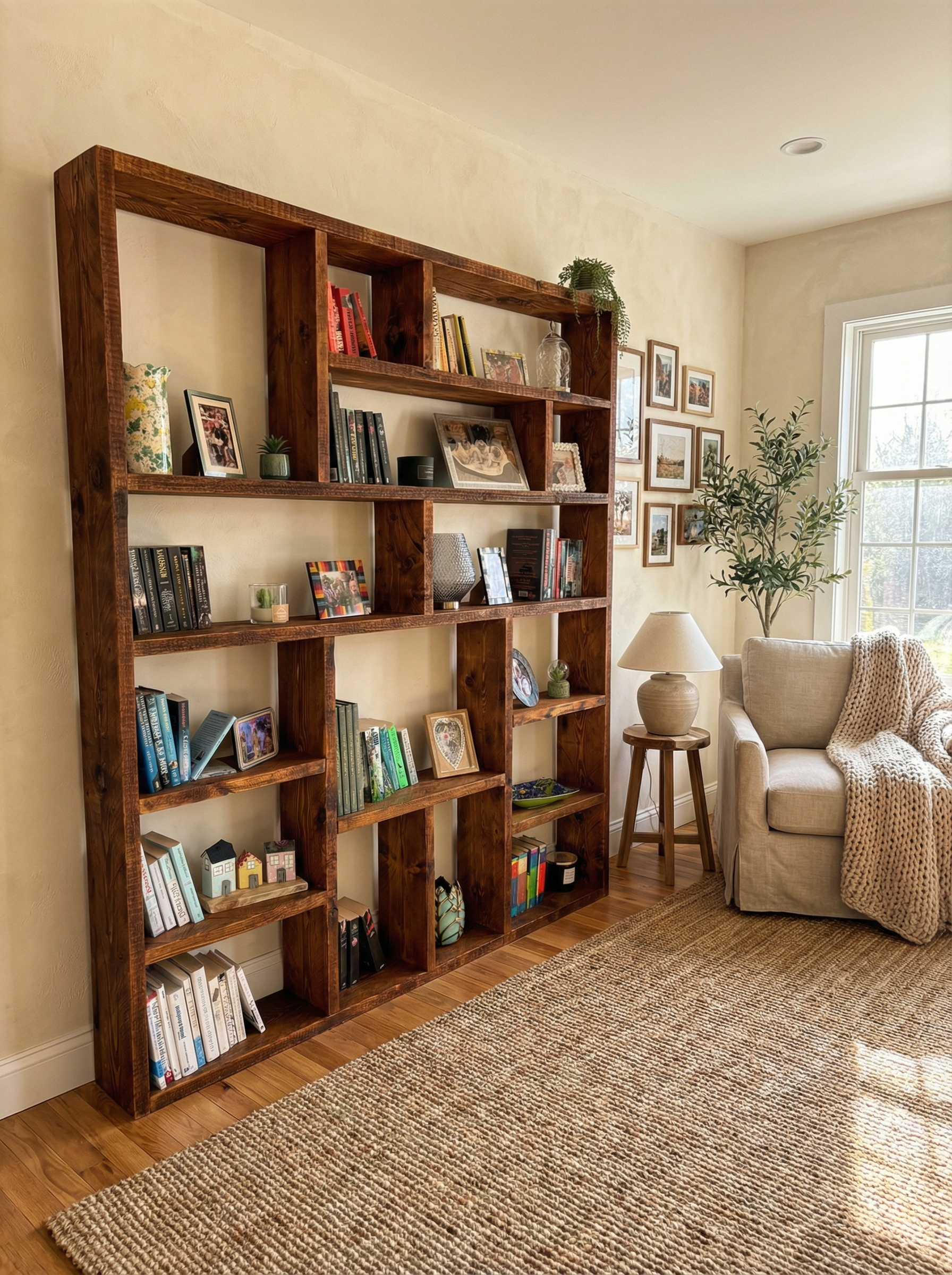 Reclaimed Wood Bookcase | Rustic Scaffold Shelving Unit | Custom Handmade Timber Bookshelf | Industrial Style Storage Solution - OG