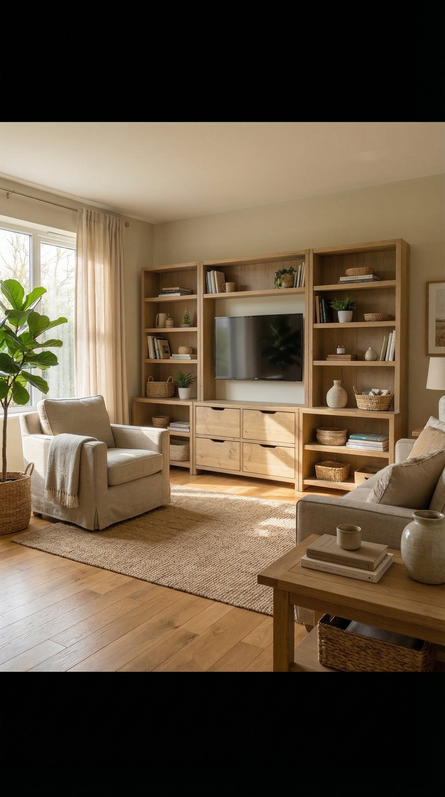 Reclaimed Wood Bookcase & Shelving Units with TV Surround - Rustic Entertainment Center, Customizable Storage Solution