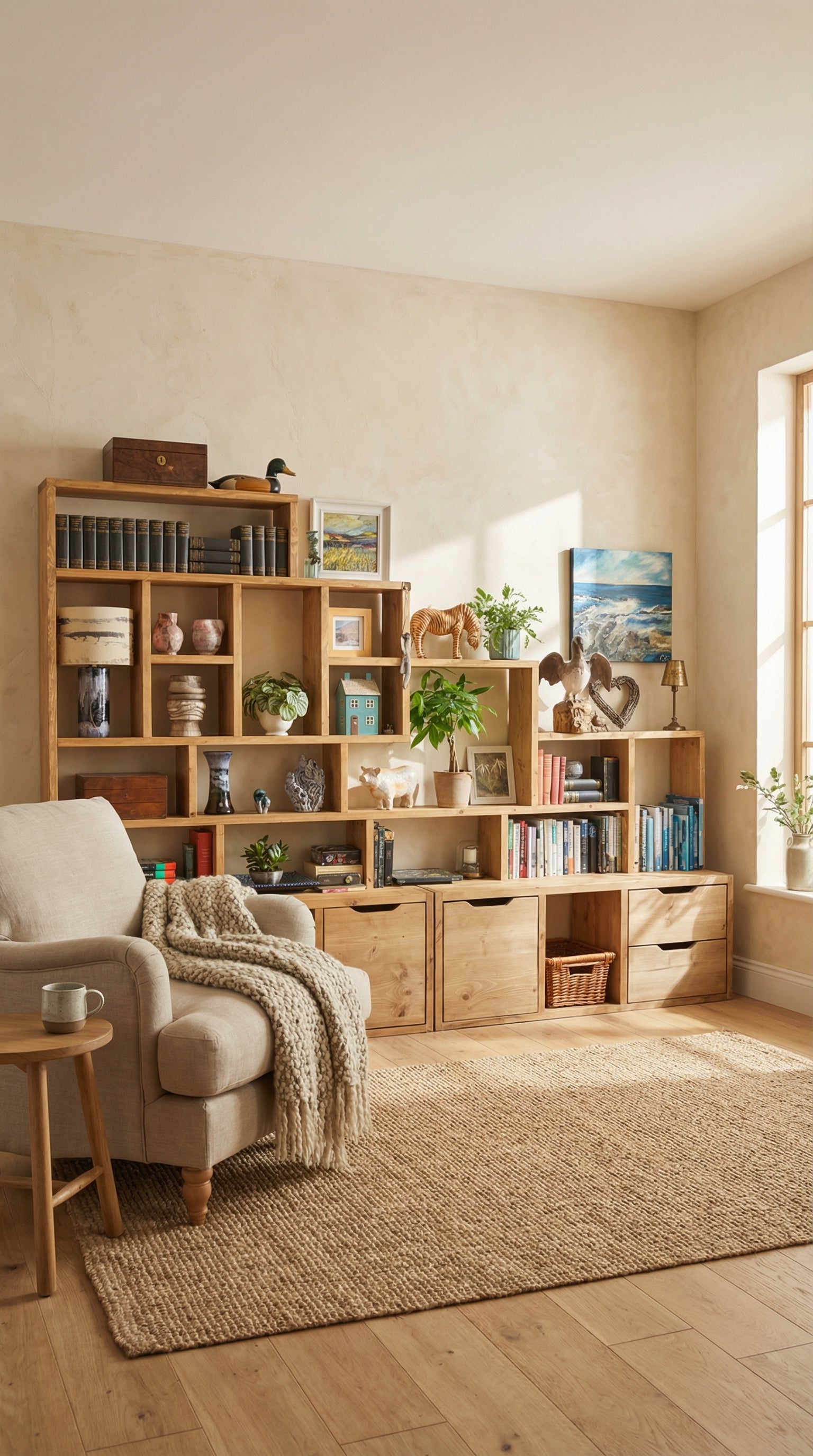 Large Reclaimed Wood Bookcase & Shelving Units Set - Rustic Storage Furniture - Vintage style bookcase set- slope