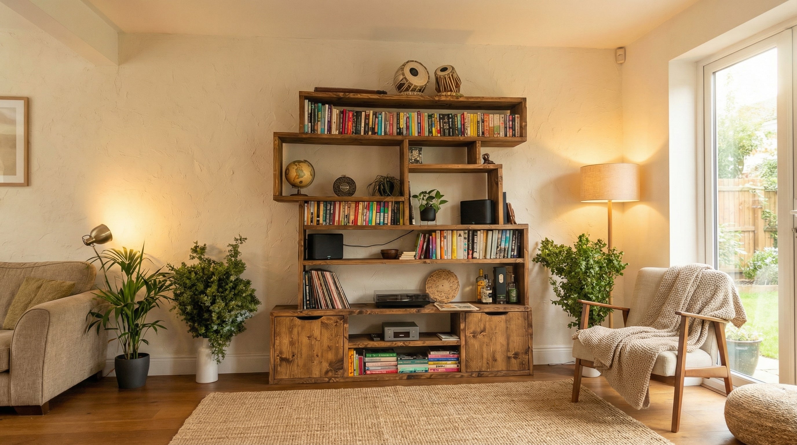 Reclaimed Wood Bookcase | Rustic Scaffold Shelving Unit | Custom 2D Box Design | Handmade Timber Bookshelf -2dn