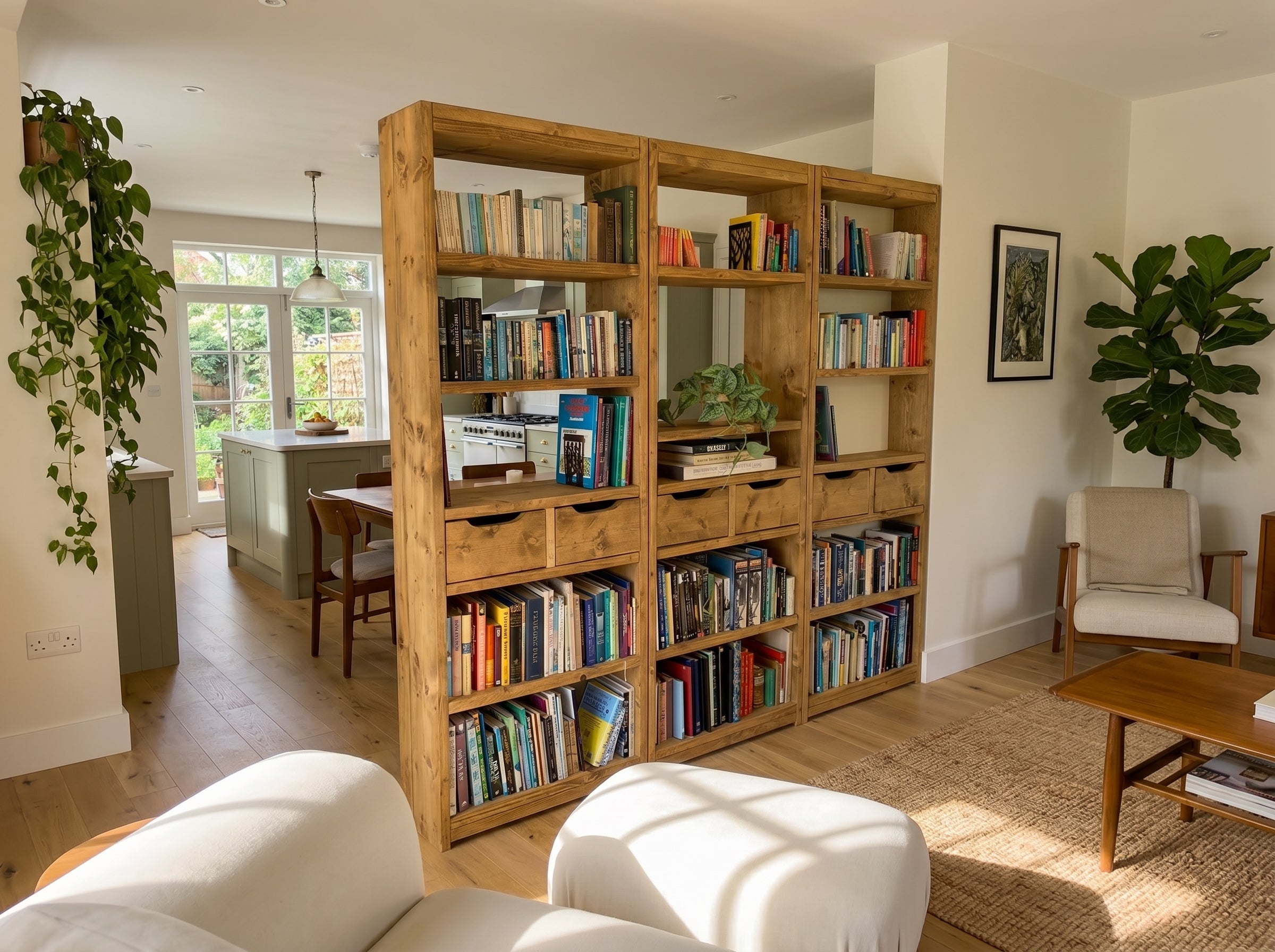 Reclaimed Wood Bookcase & Shelving Units Room Divider - Rustic Open Shelving Storage - roomdivider