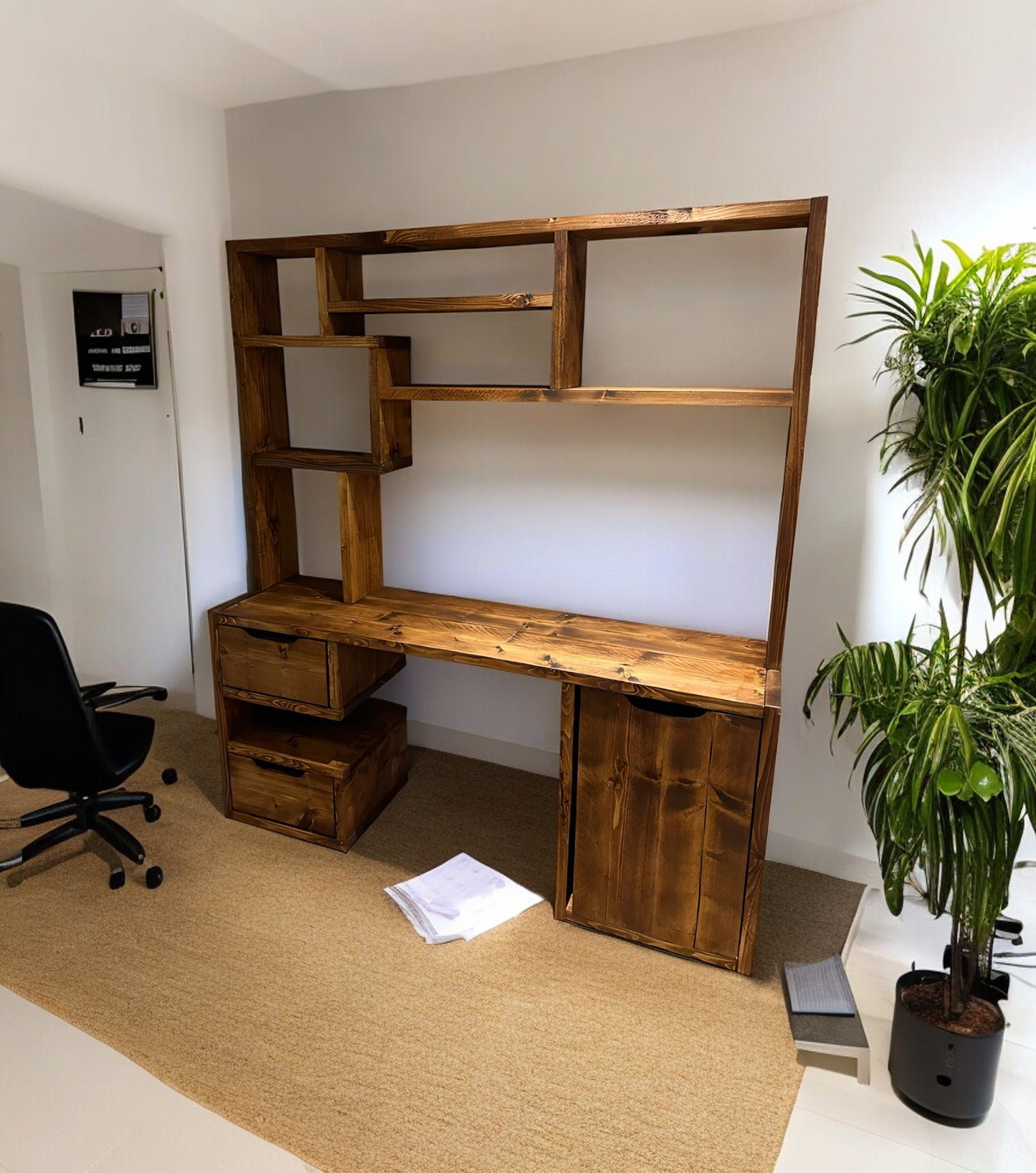 Reclaimed Wood Bookcase & Shelving Units Desk - Rustic Open Shelving Storage - deskbc