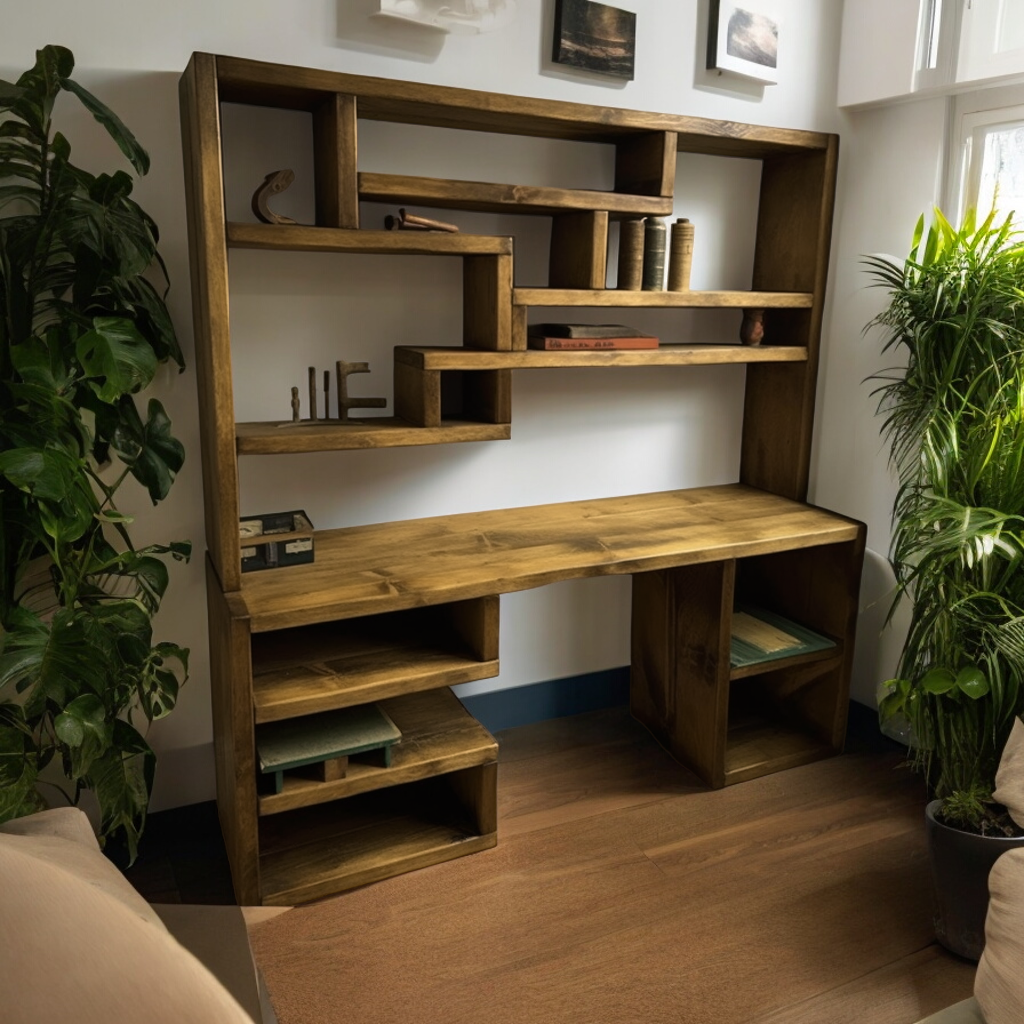 Reclaimed Wood Bookcase & Shelving Units Desk - Rustic Open Shelving Storage - deskbc