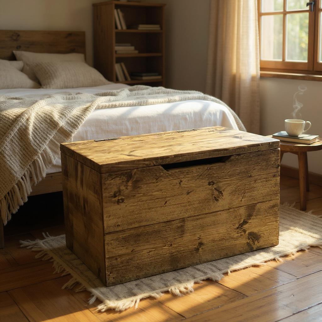 Handmade Reclaimed Solid Wood Blanket Box - Rustic Ottoman Storage | Eco-Friendly, Durable Design -chest