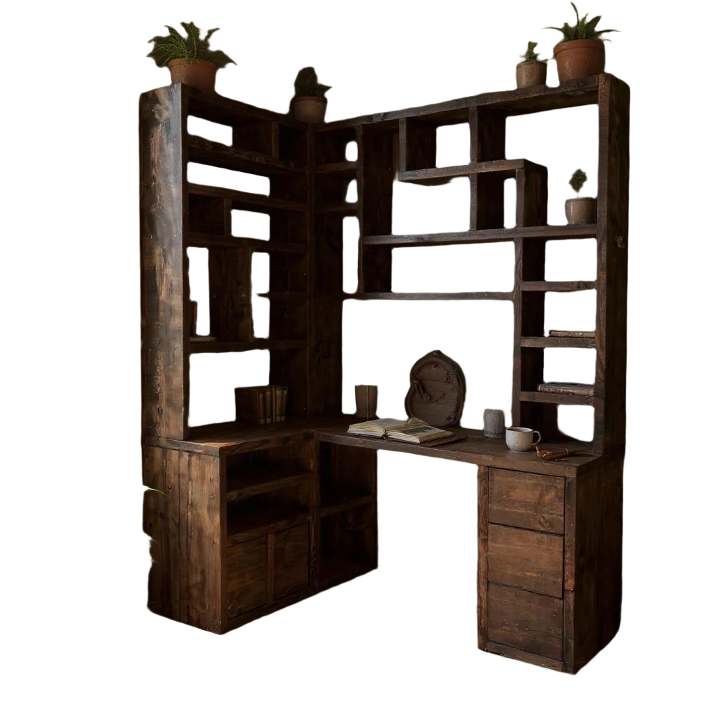 Reclaimed Wood Bookcase & Shelving Units Desk - Rustic Open Shelving Storage - cornerdeskbc