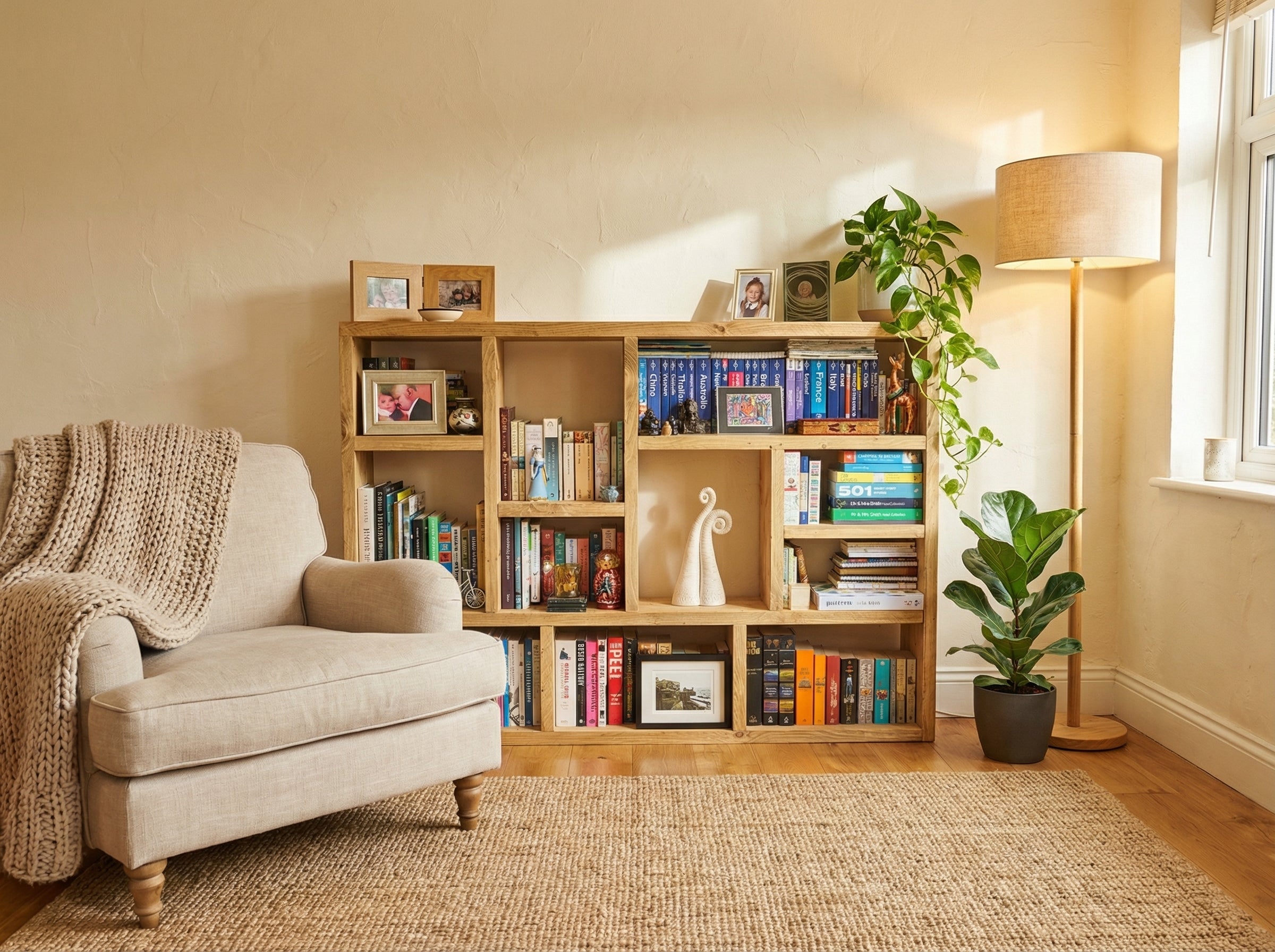 Reclaimed Wood Bookcase Media Unit - Rustic Storage & Display for Your Home- -no d