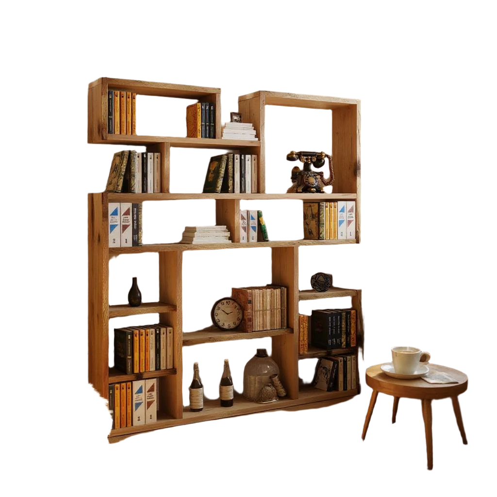 Custom Reclaimed Wood Bookcase | Rustic Scaffold Shelving Unit | Handmade Solid Timber Storage | Unique Industrial Style Book Shelf - gaps