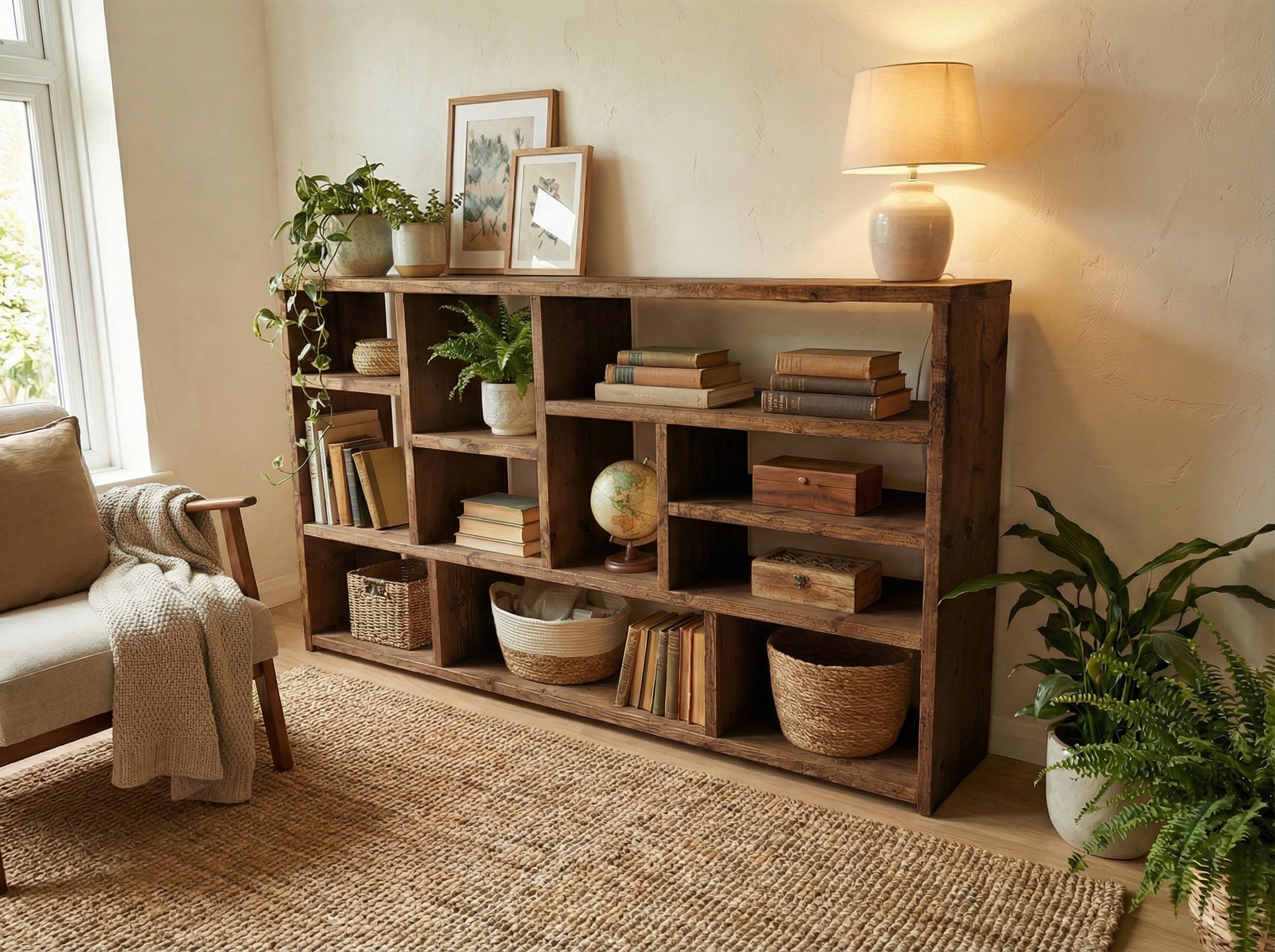 Reclaimed Wood Bookcase Media Unit - Rustic Storage & Display for Your Home- -no d