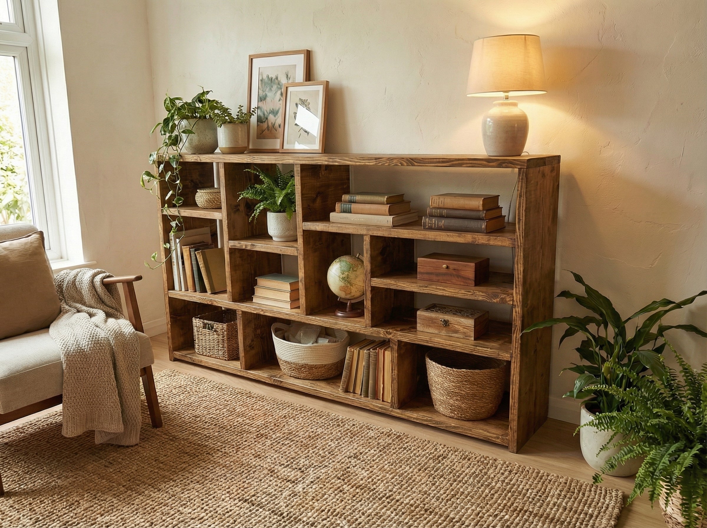 Reclaimed Wood Bookcase Media Unit - Rustic Storage & Display for Your Home- -no d