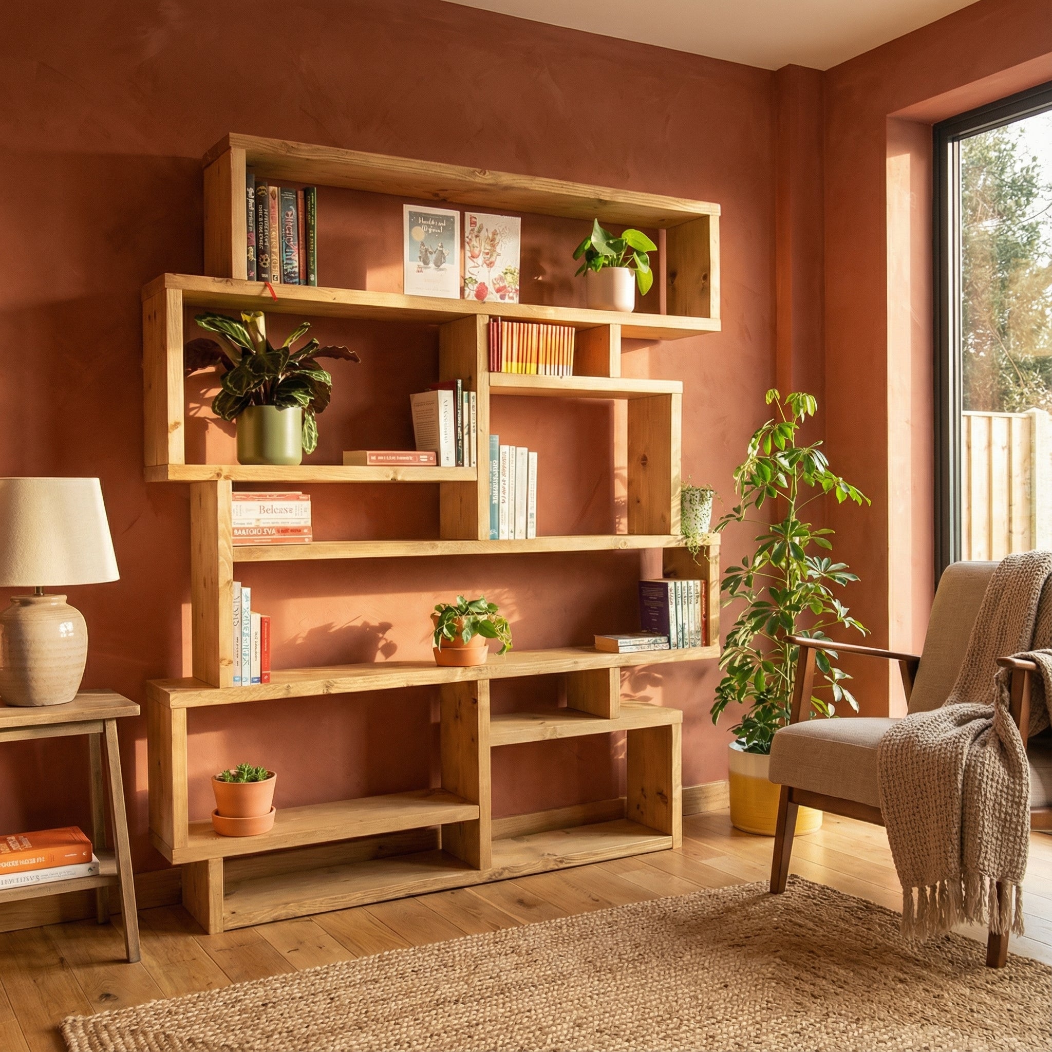 Reclaimed Wood Bookcase - Rustic Shelving Unit | Scaffold Timber Furniture | Storage - Boxes