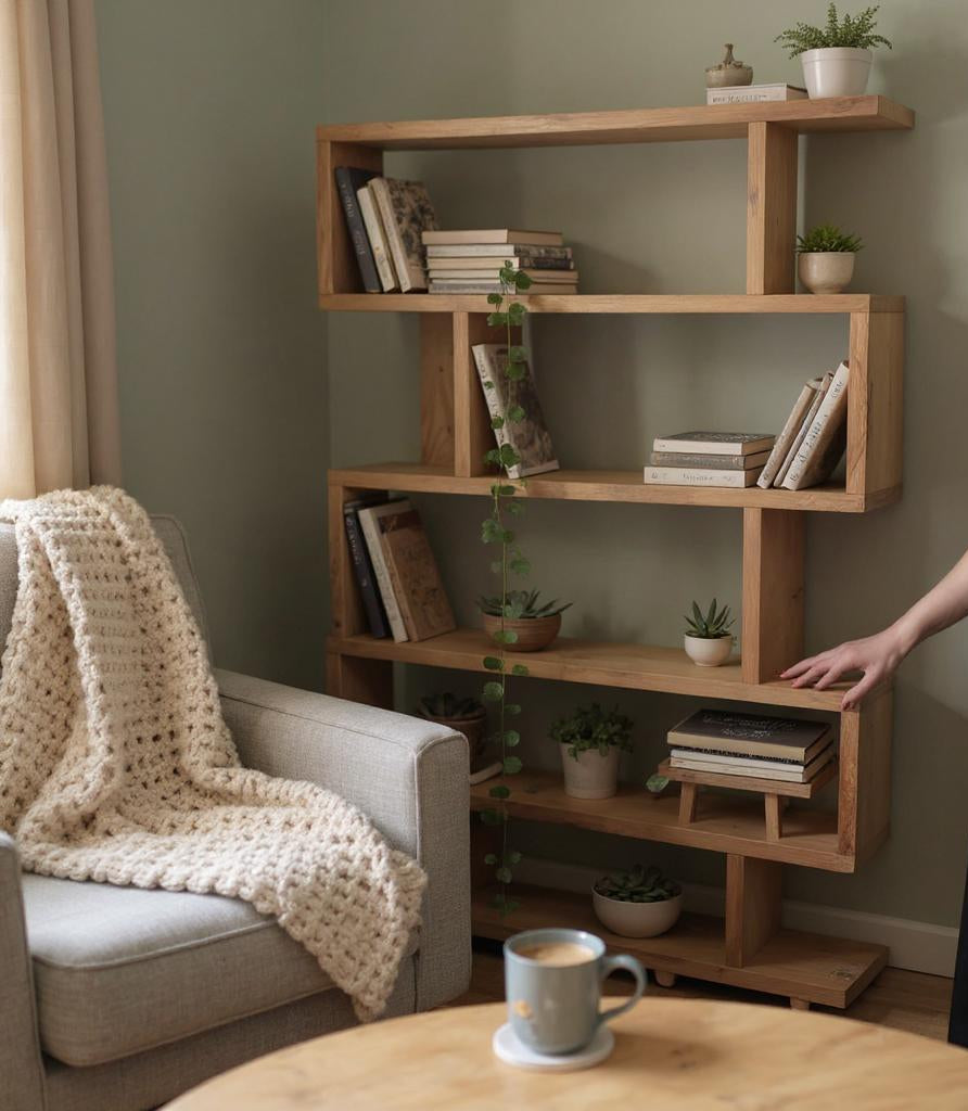 Zigzag Reclaimed Wood Bookcase & Shelving Unit - Rustic Scaffold Furniture, Customizable Storage Solution - zigzag