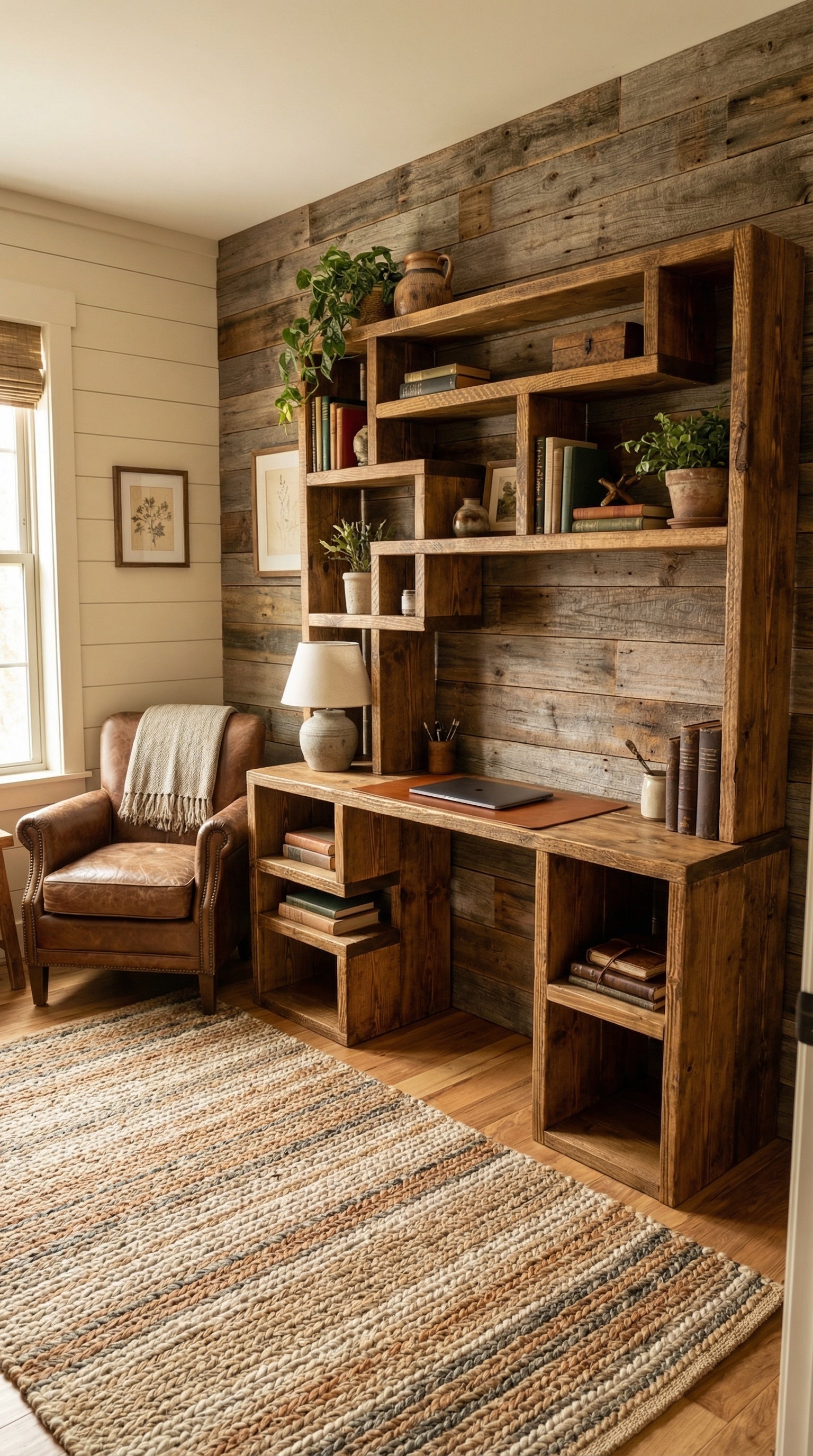 Reclaimed Wood Bookcase & Shelving Units Desk - Rustic Open Shelving Storage - deskbc no d