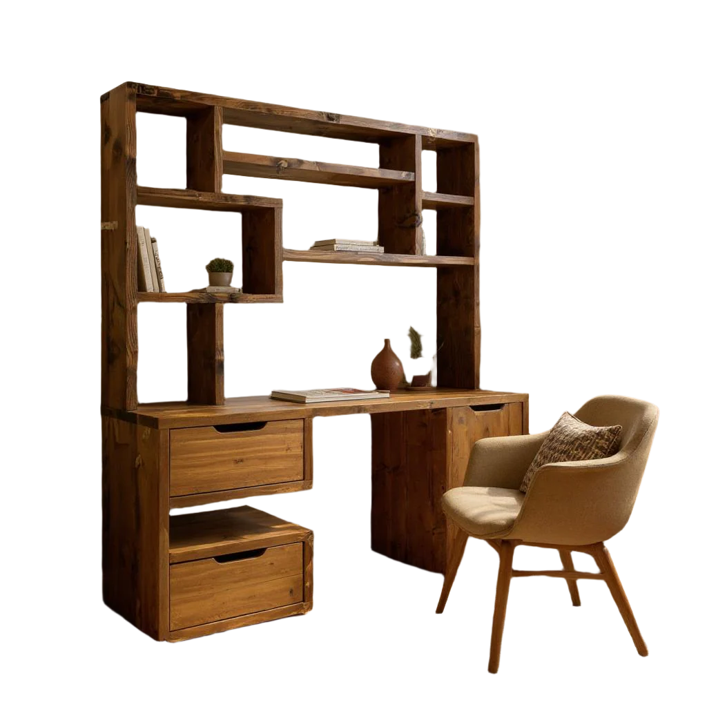 Reclaimed Wood Bookcase & Shelving Units Desk - Rustic Open Shelving Storage - deskbc