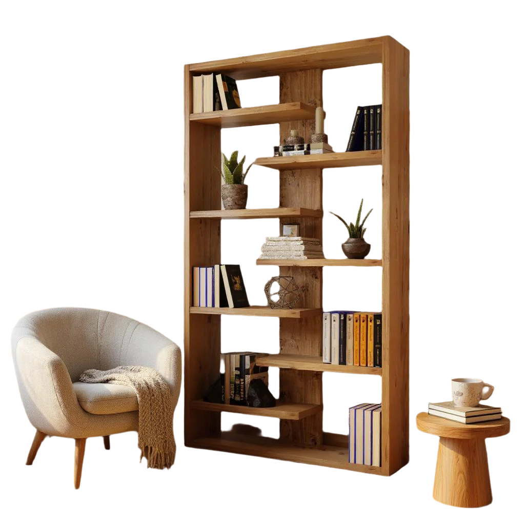 Solid Wood Central Bookcase & Shelving Unit - Tall Freestanding Storage Organizer- central
