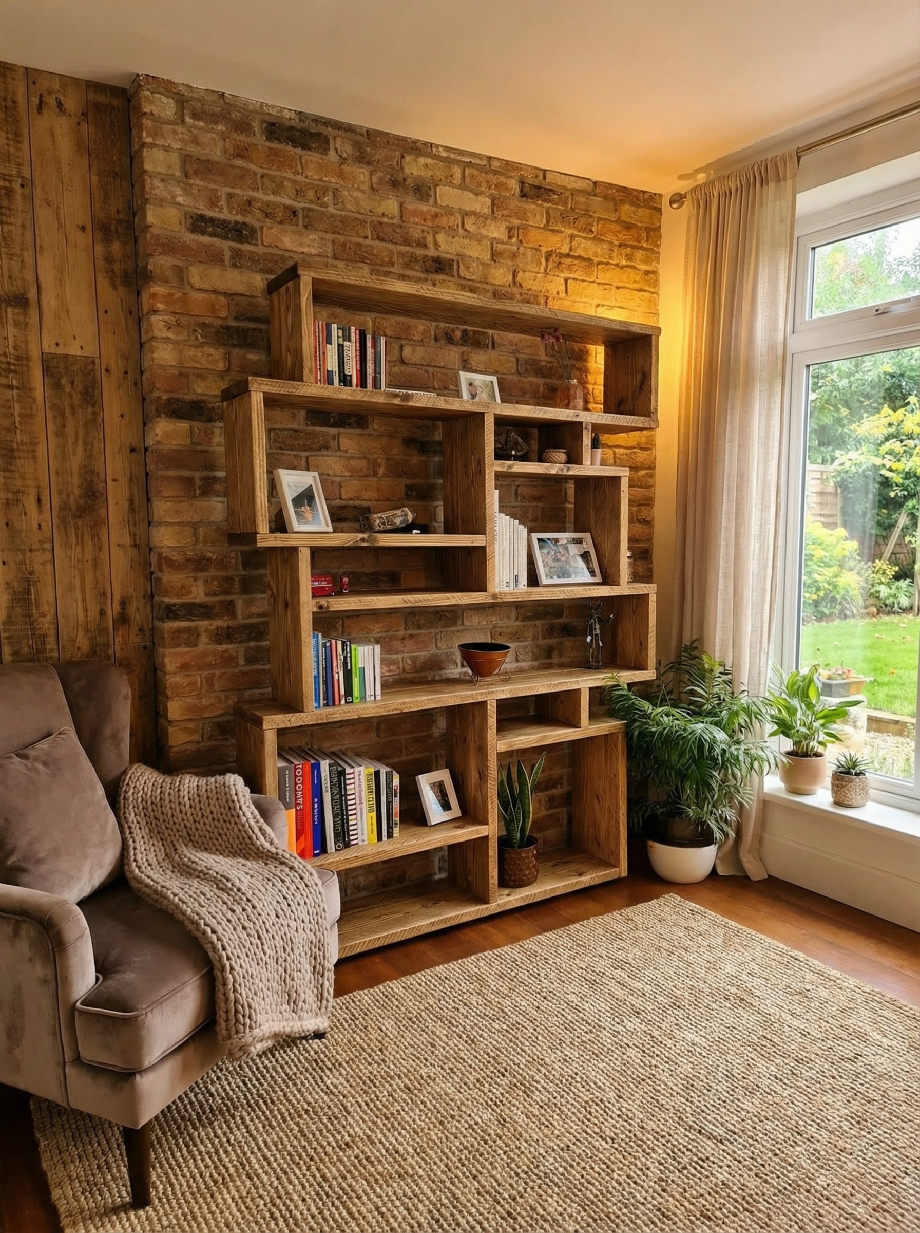 Reclaimed Wood Bookcase - Rustic Shelving Unit | Scaffold Timber Furniture | Storage - Boxes