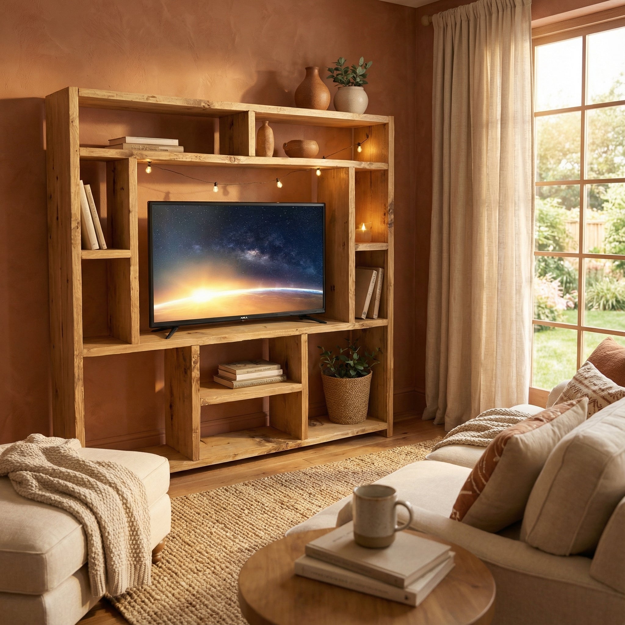 Reclaimed Wood Bookcase | Rustic Scaffold Shelving Unit | Handmade Timber Bookshelf | TV Stand & Media Console Options | Unique Custom Dimensions - tvog