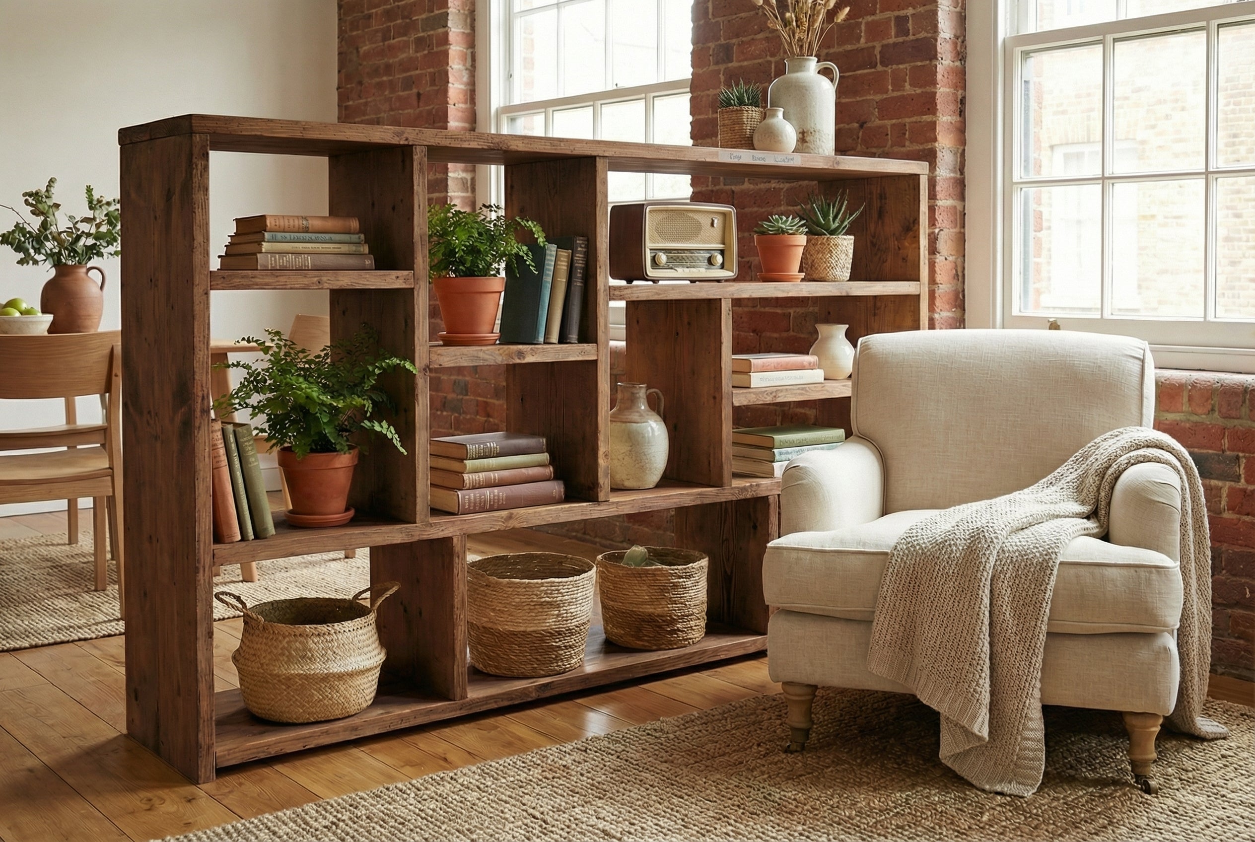 Reclaimed Wood Bookcase Media Unit - Rustic Storage & Display for Your Home- -no d