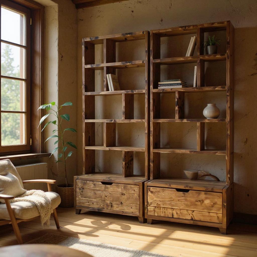Narrow Reclaimed Wood Bookcase & Shelving Unit - Rustic Scaffold Furniture, Vertical wood bookcase - narrow