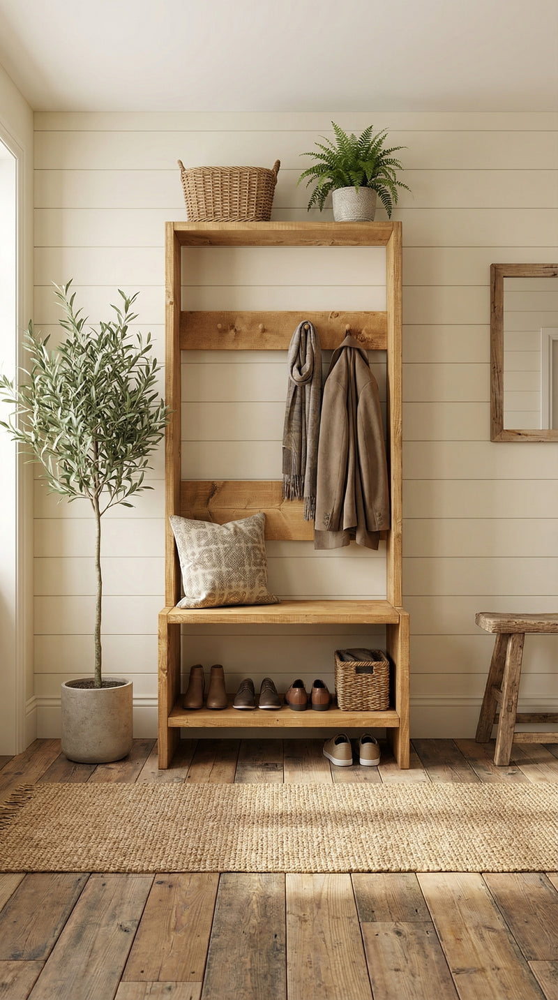 Reclaimed Wood Entryway Hallway Storage Unit Coat Rack- entrywaycoat