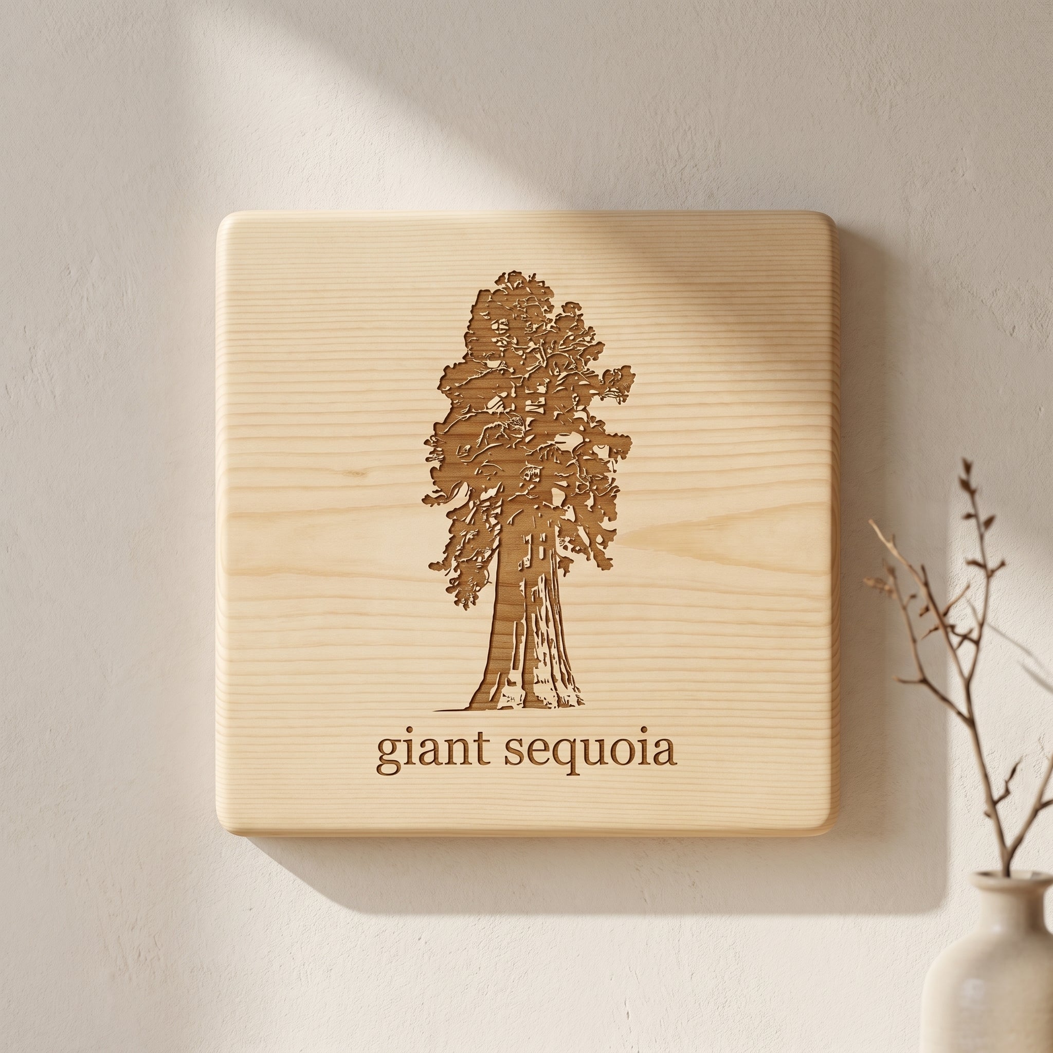 Engraved Tree Wall Art, Solid Wood Botanical Plaque