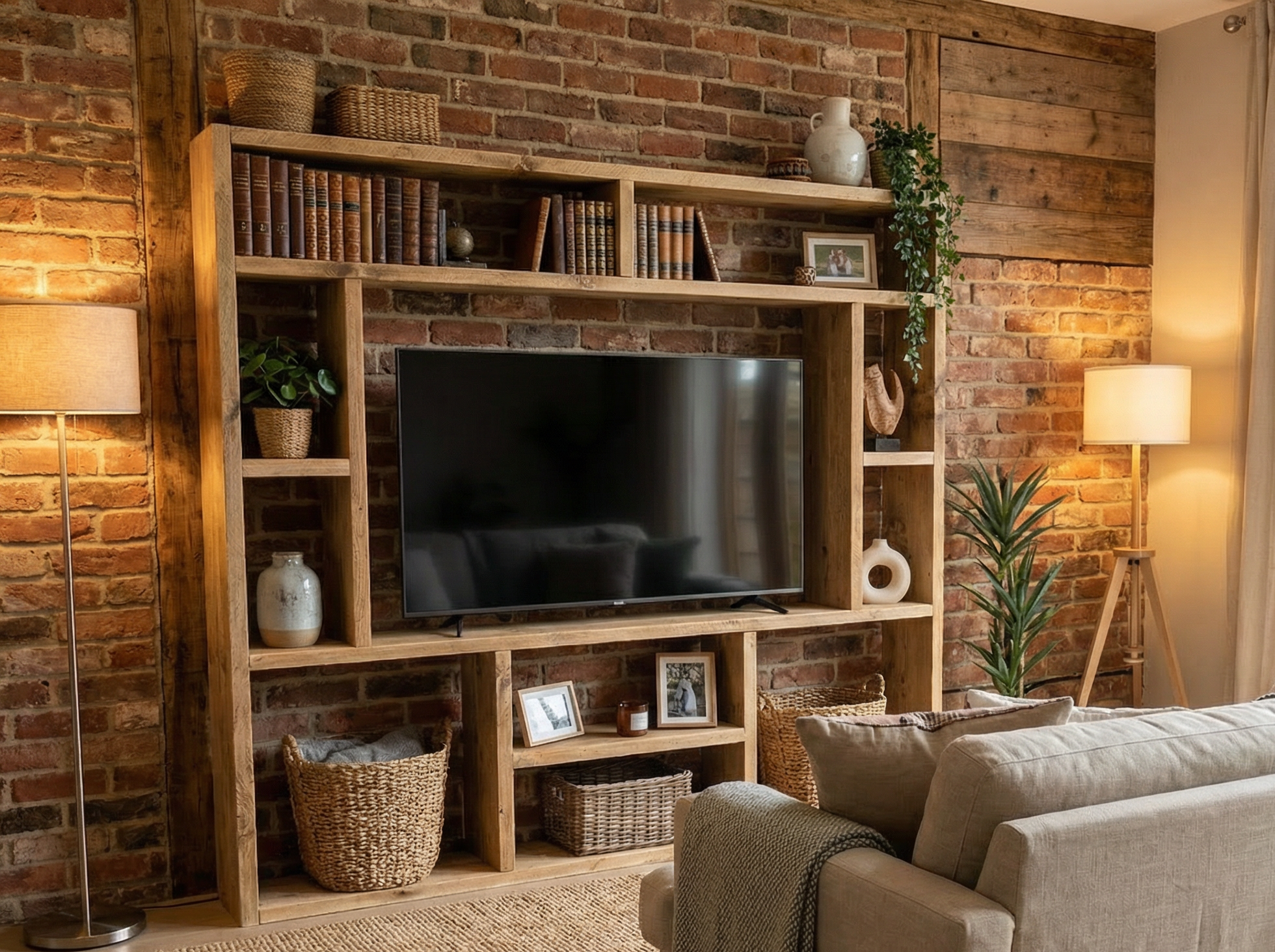 Reclaimed Wood Bookcase | Rustic Scaffold Shelving Unit | Handmade Timber Bookshelf | TV Stand & Media Console Options | Unique Custom Dimensions - tvog