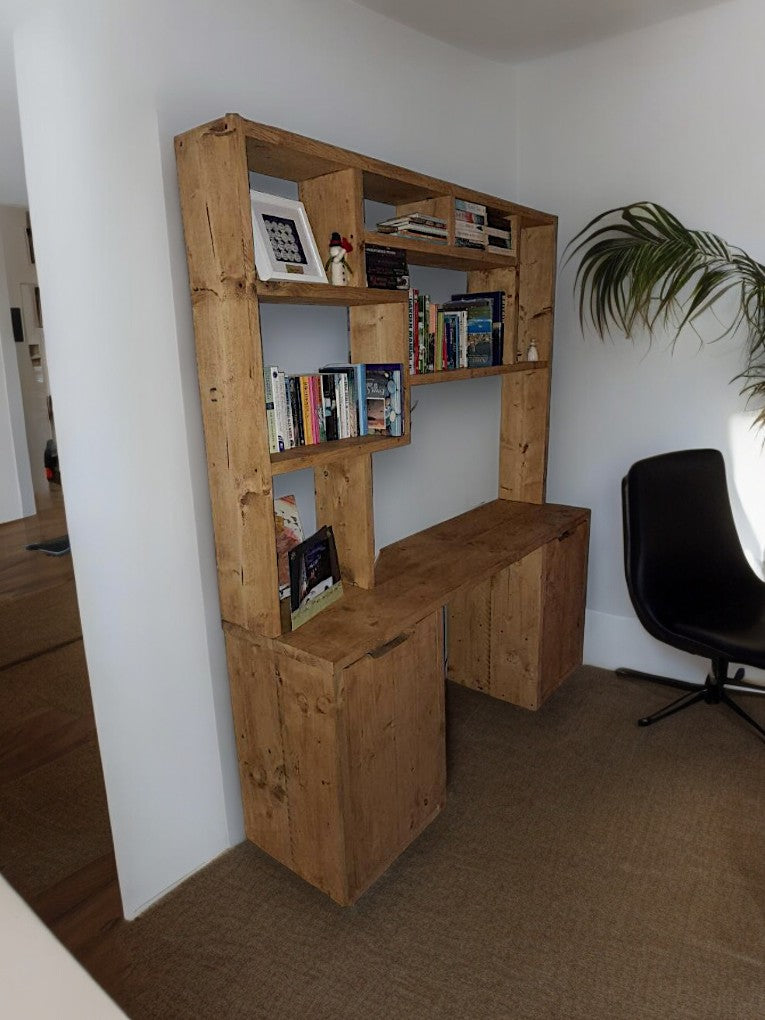 Reclaimed Wood Bookcase & Shelving Units Desk - Rustic Open Shelving Storage - deskbc