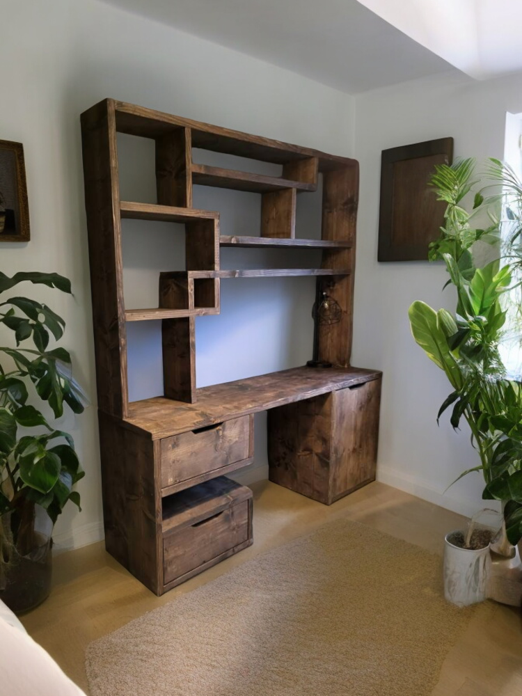 Reclaimed Wood Bookcase & Shelving Units Desk - Rustic Open Shelving Storage - deskbc