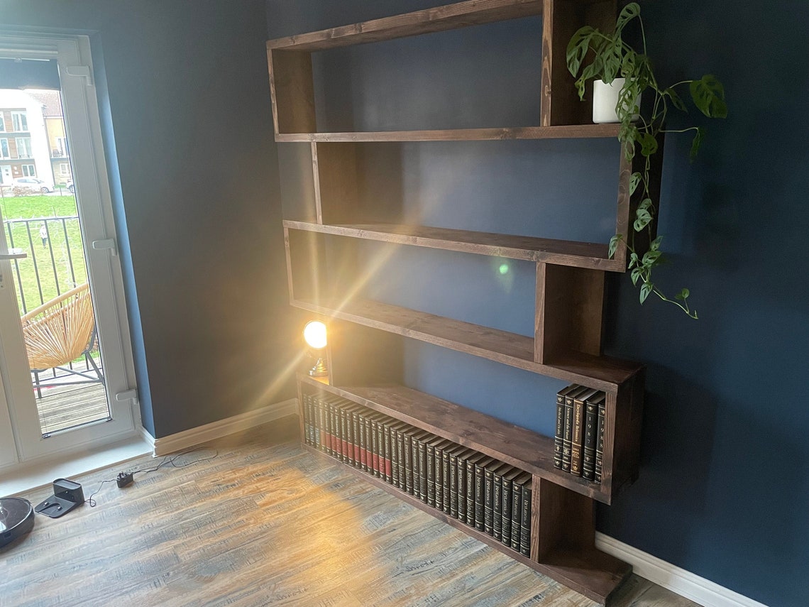 Zigzag Reclaimed Wood Bookcase & Shelving Unit - Rustic Scaffold Furniture, Customizable Storage Solution - zigzag