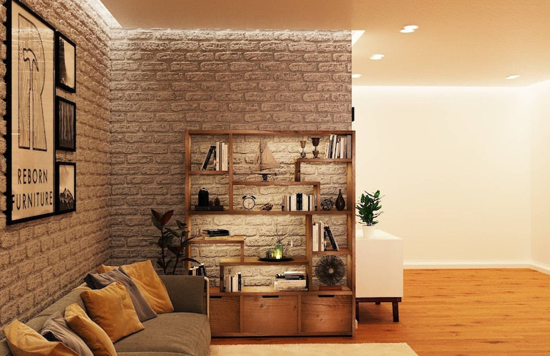 Reclaimed Wood Bookcase & Shelving Unit - Rustic Scaffold Furniture, Vintage wood bookshelf- -3d