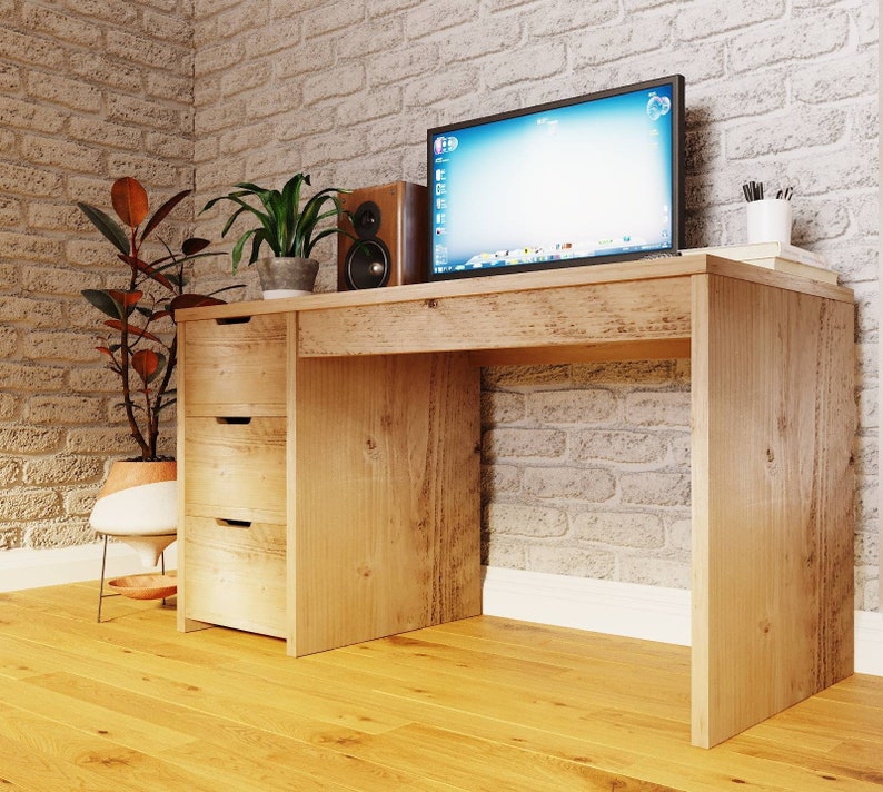 Rustic Desk Unit with Drawers - Reclaimed Wood for Eco-Friendly Workspace Storage - deskdraw