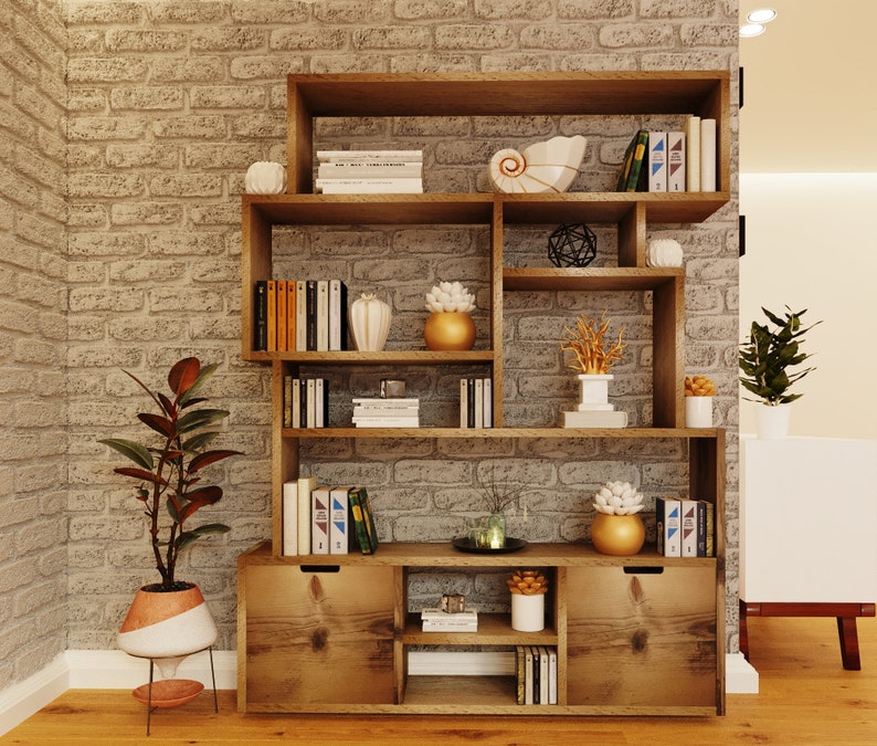 Reclaimed Wood Bookcase | Rustic Scaffold Shelving Unit | Custom 2D Box Design | Handmade Timber Bookshelf -2dn