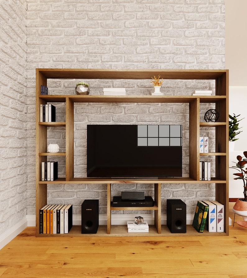 Reclaimed Wood Bookcase | Rustic Scaffold Shelving Unit | Handmade Timber Bookshelf | TV Stand & Media Console Options | Unique Custom Dimensions - tvog