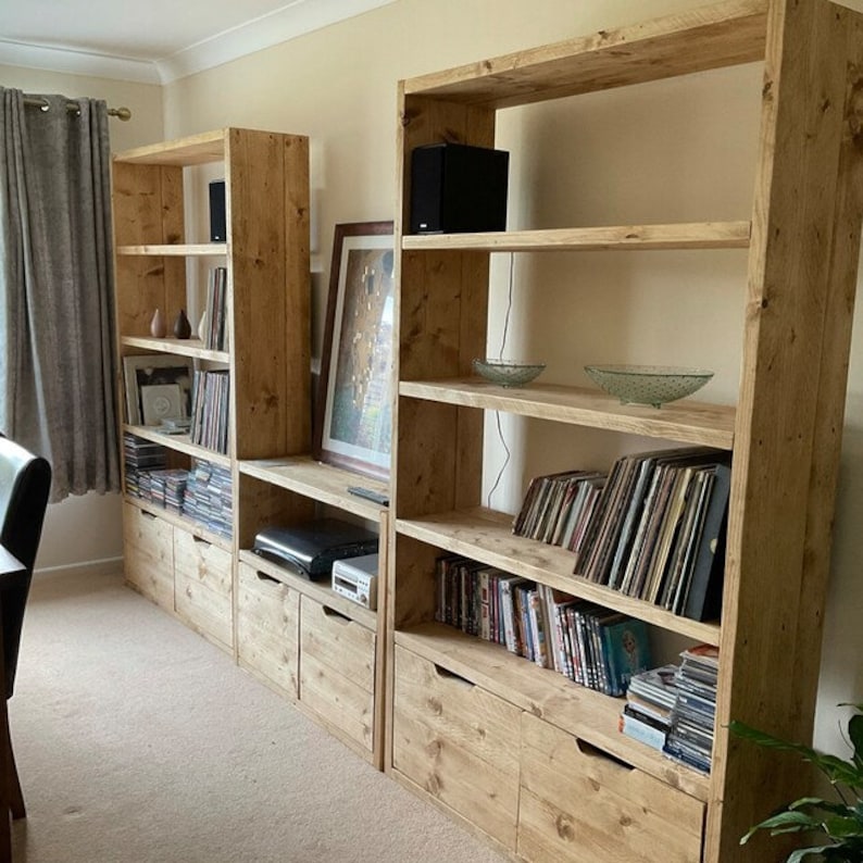 Reclaimed Wood Bookcase & Shelving Units with TV Stand and Doors - Rustic Entertainment Center