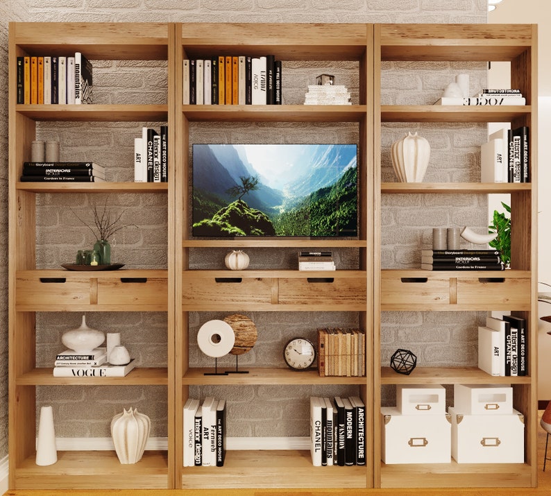 Reclaimed Wood Bookcase & Shelving Units Room Divider - Rustic Open Shelving Storage - roomdivider