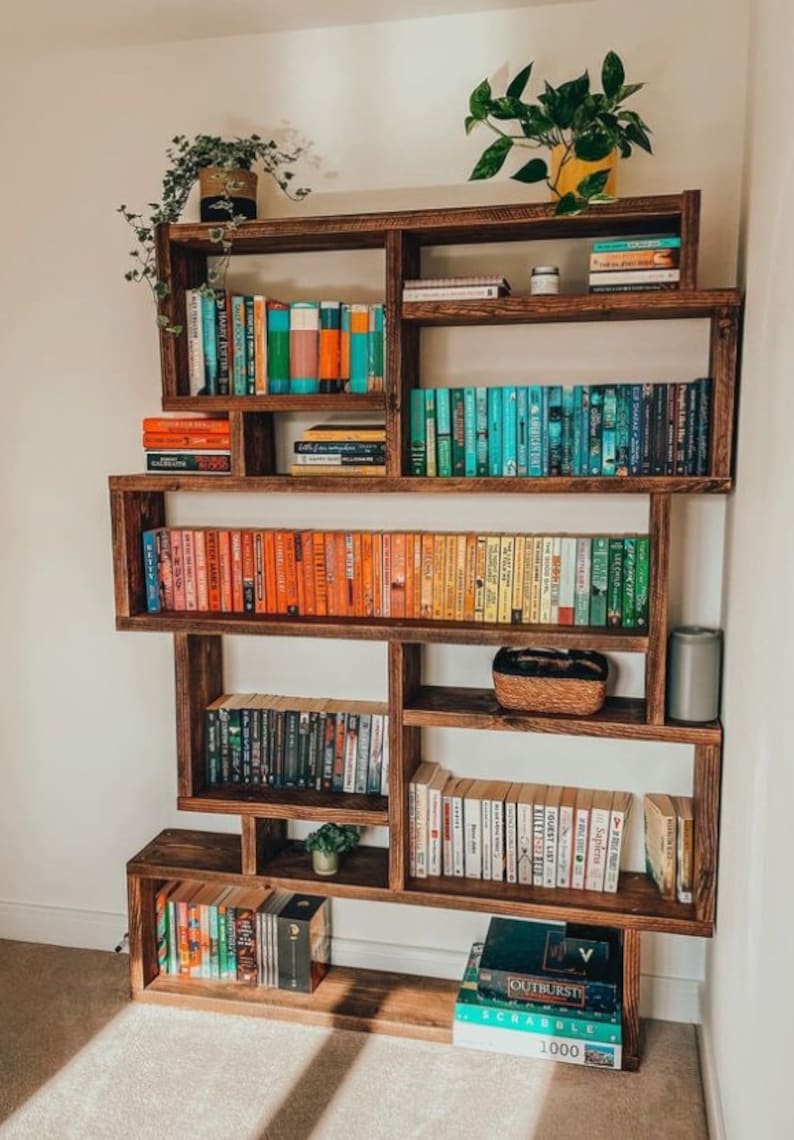 Solid Wood Box Bookcase & Shelving Unit - Rustic Scaffold Furniture Organizer -  Decorative display shelves- -boxes